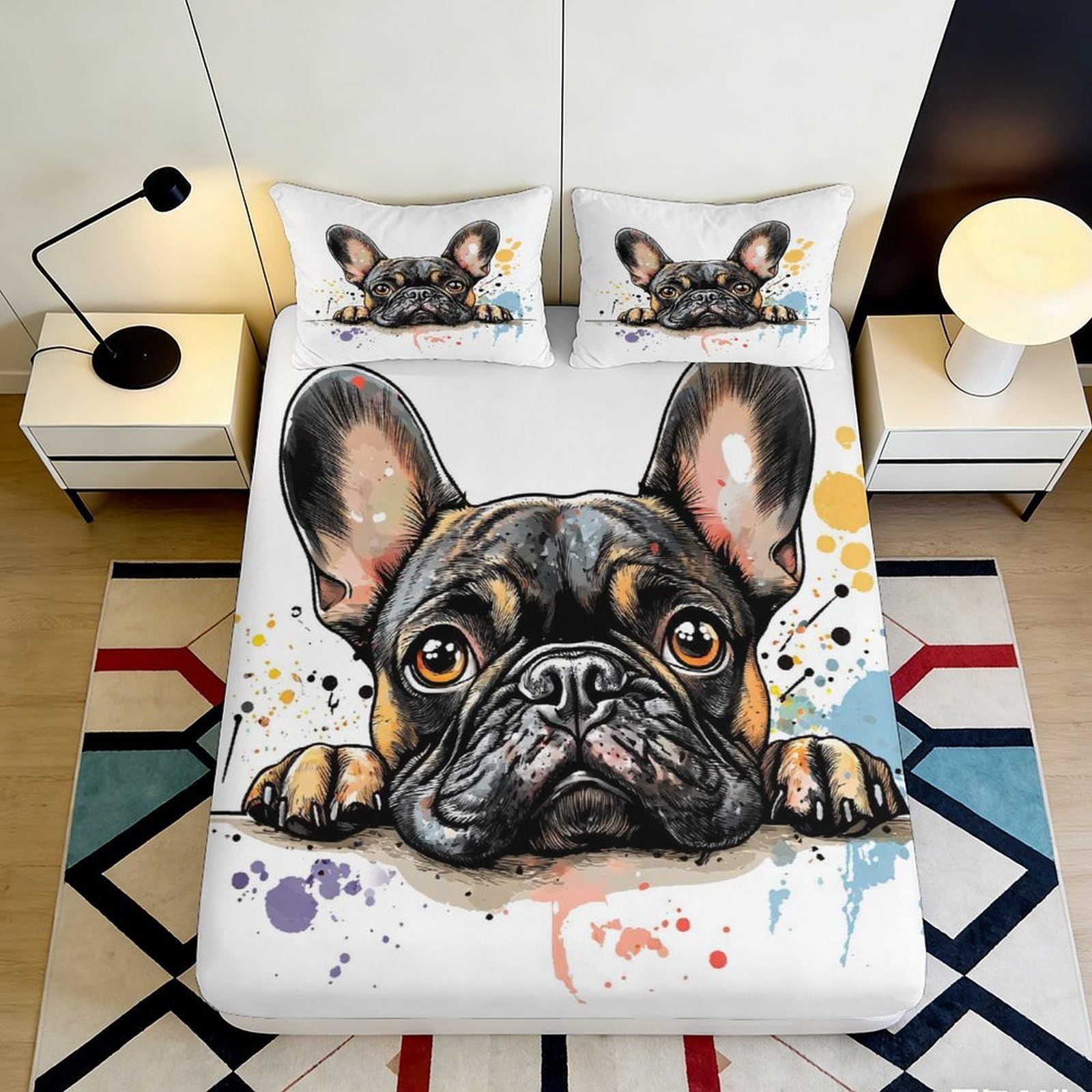 Uxinyoume Style-7 3D Printed French Bulldog Fitted Sheet Microfiber Soft Colorful Cartoon Dog Mattress Cover For Bedroom Guest Room Decor 90X200x25cm