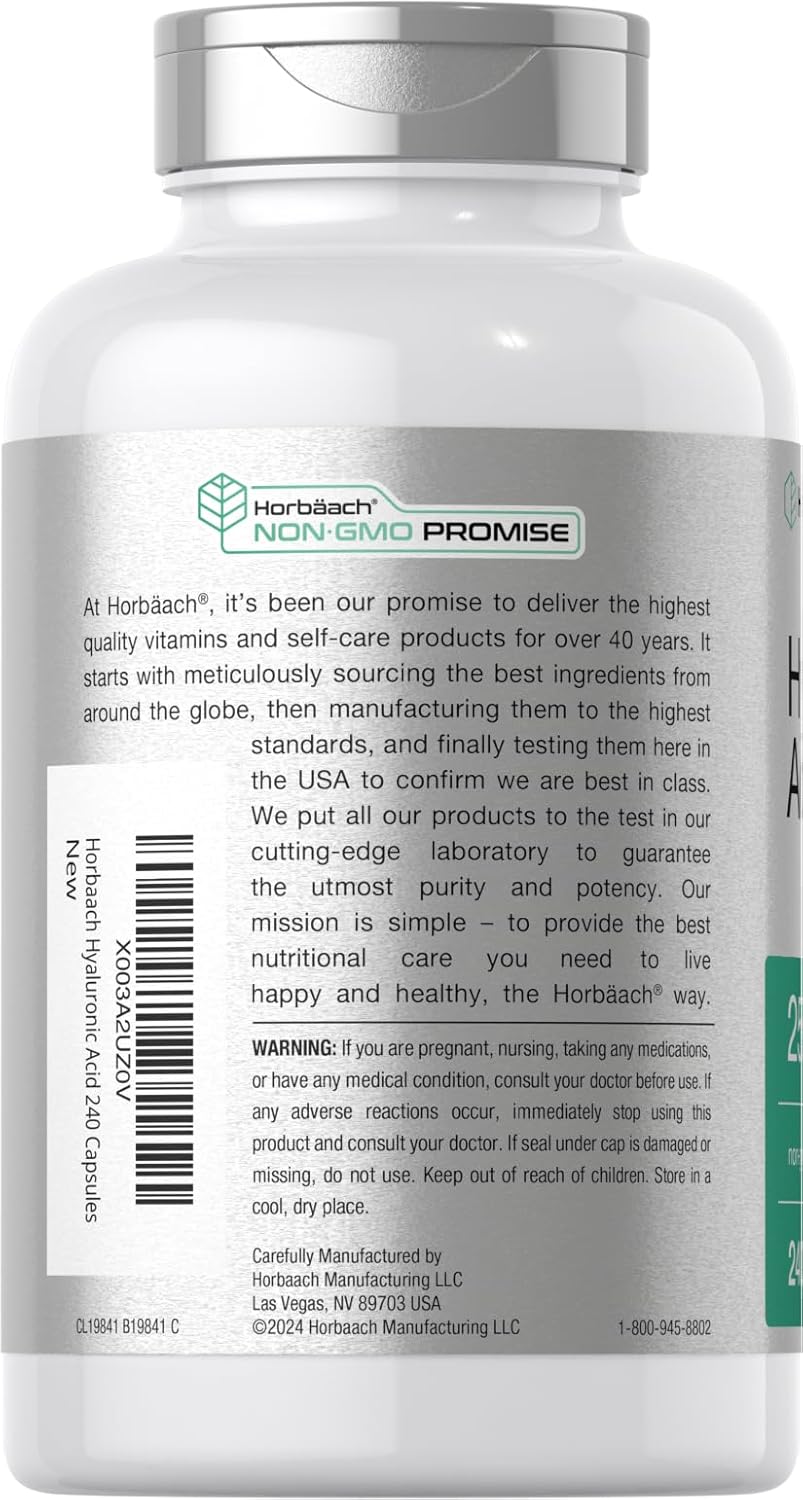Horbäach Hyaluronic Acid Capsules | 250 mg | 240 Count | Non-GMO and Gluten Free Supplement - Image 3