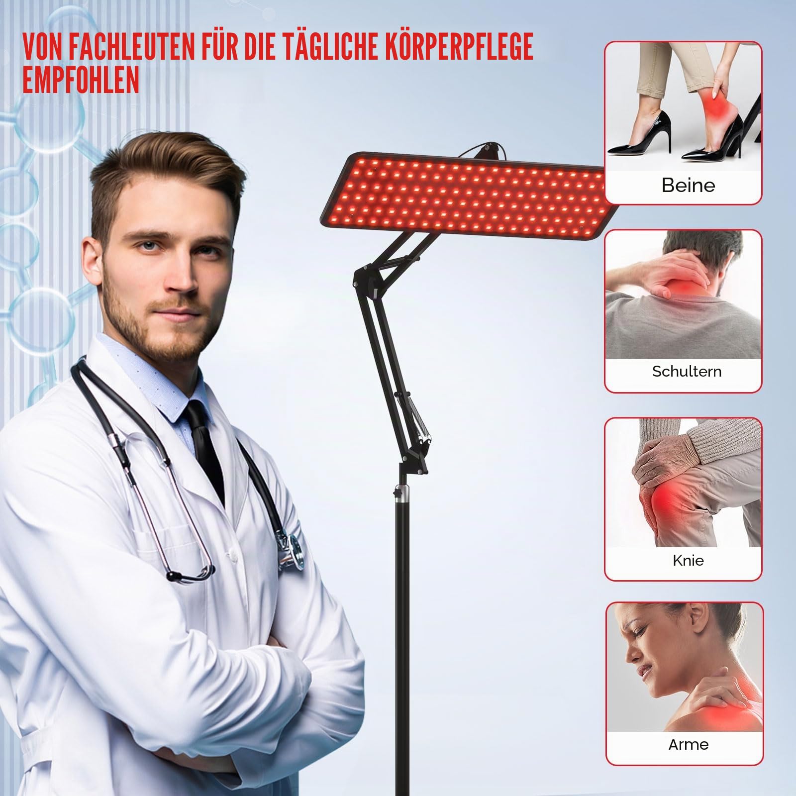 Rotlichtlampe für Gesicht & Körper – 120 LEDs Infrarot-Lichtpanel 660nm 850nm 940nm mit verstellbarem Ständer & Schutzbrille, ideales Wellness-Geschenk für Eltern, Partner & den Heimgebrauch