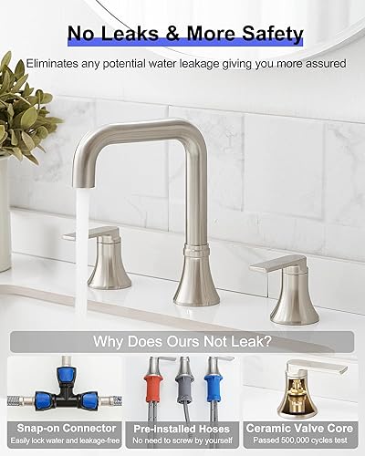 Miniatura 10 de Grifo de baño generalizado de 8 pulgadas con 3 agujeros, grifo de bronce para lavabo de baño giratorio de 360 grados, 2 manijas con drenaje