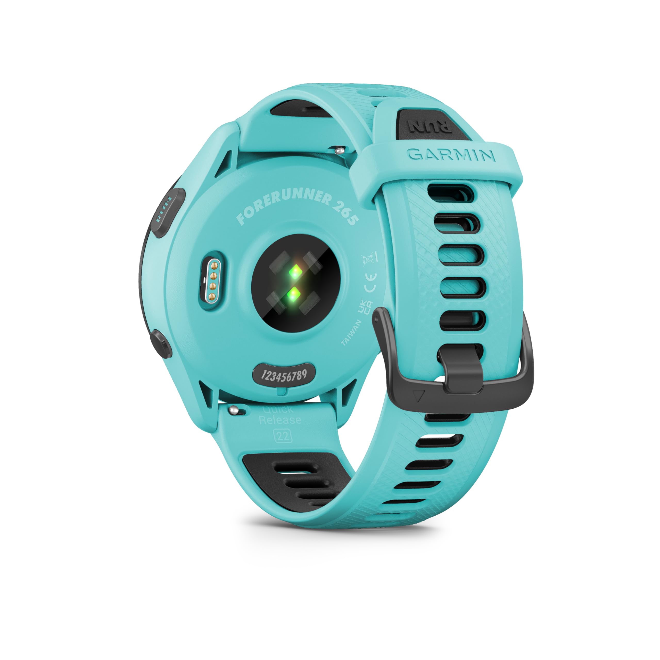 Garmin Forerunner 265 - Montre GPS de Running avec écran AMOLED - Blanche avec Bracelet en Silicone Turquoise/Noir - 4