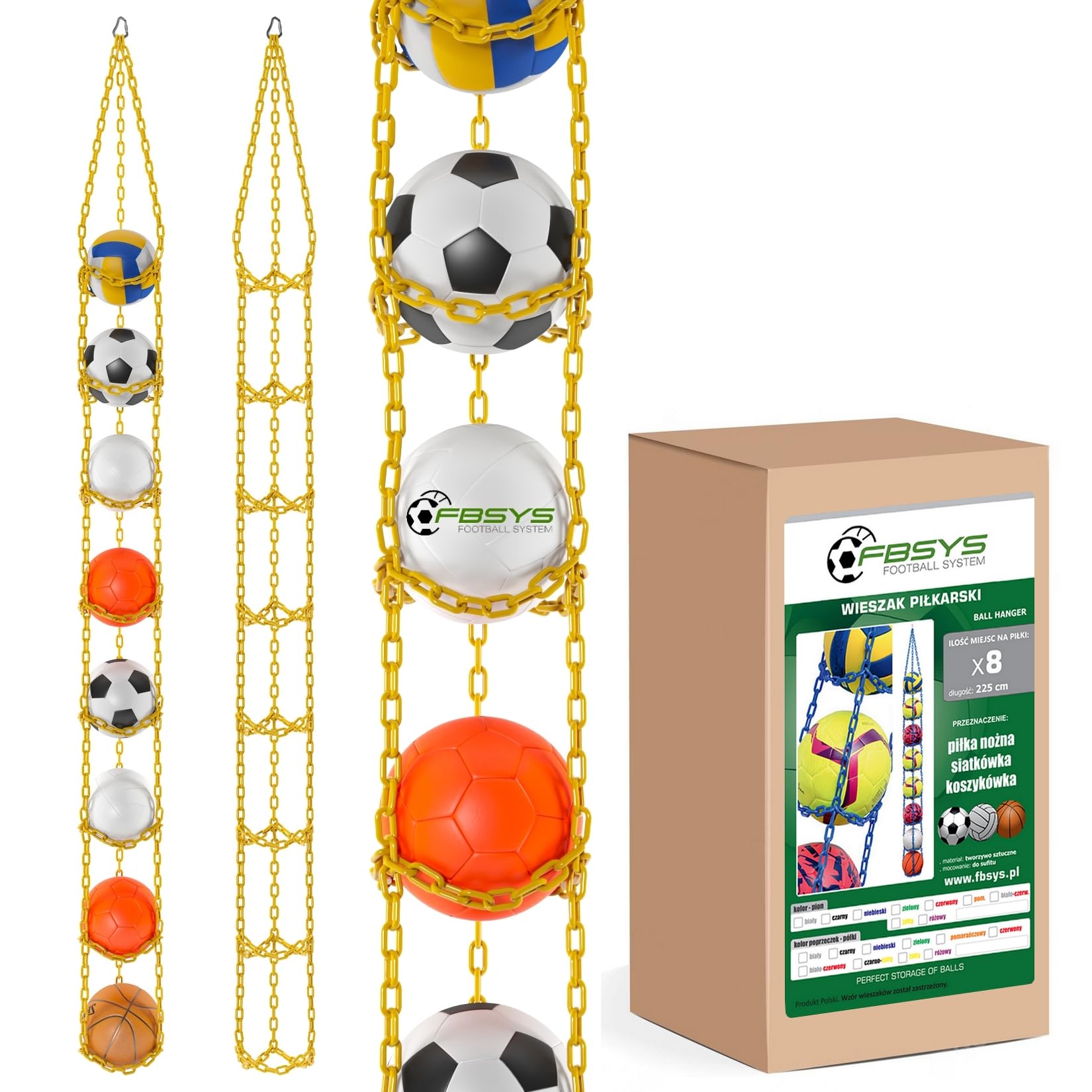 Ballhalter - 8 Bälle Aufhänger (Basketball, Fußball, Volleyball) - Organizer - Ballnetz - GELB