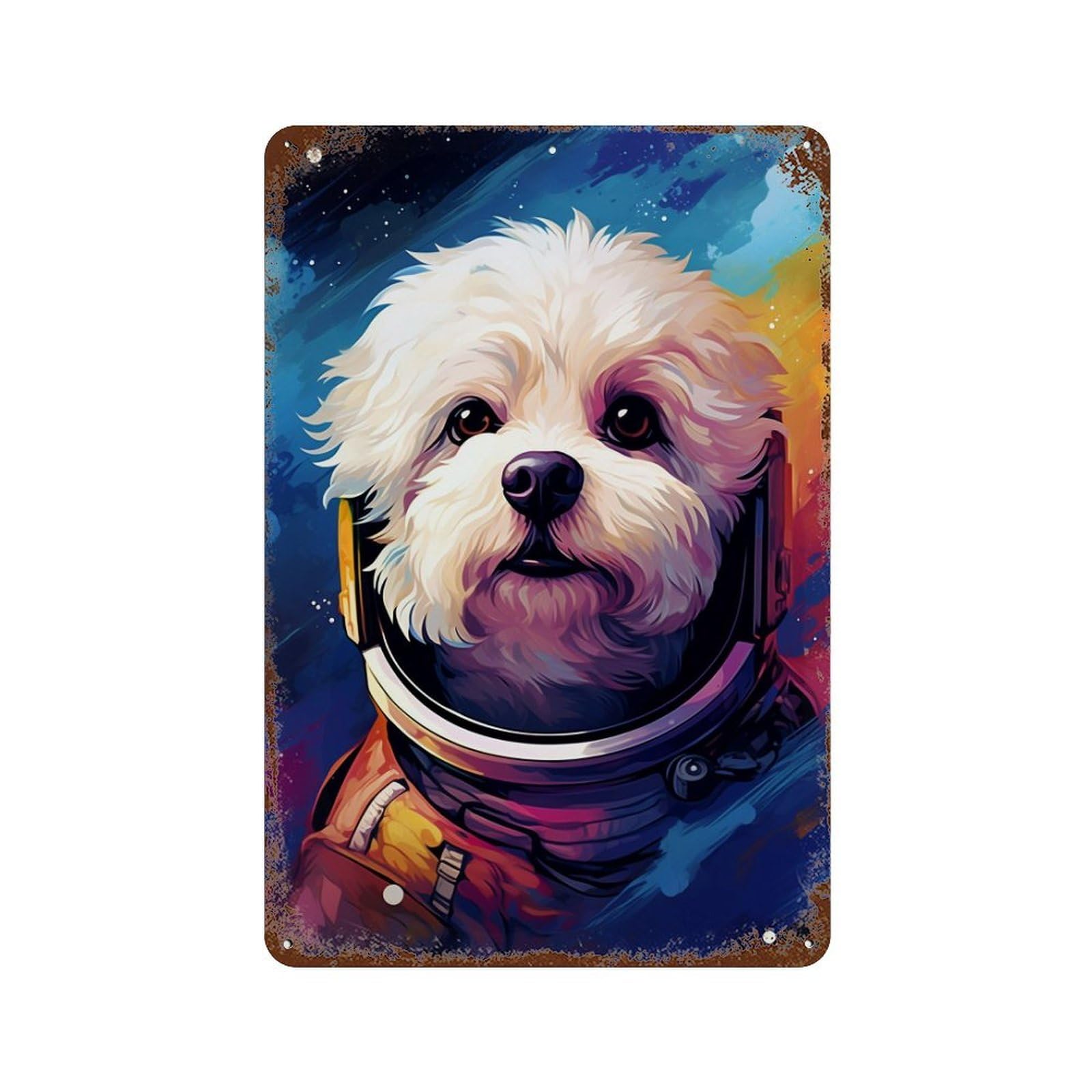 Space Pup Adventure -21 Aged Metal Wall Plaque 11.8"x7.9", Ideal for Garage, Bar And Workshop Decor