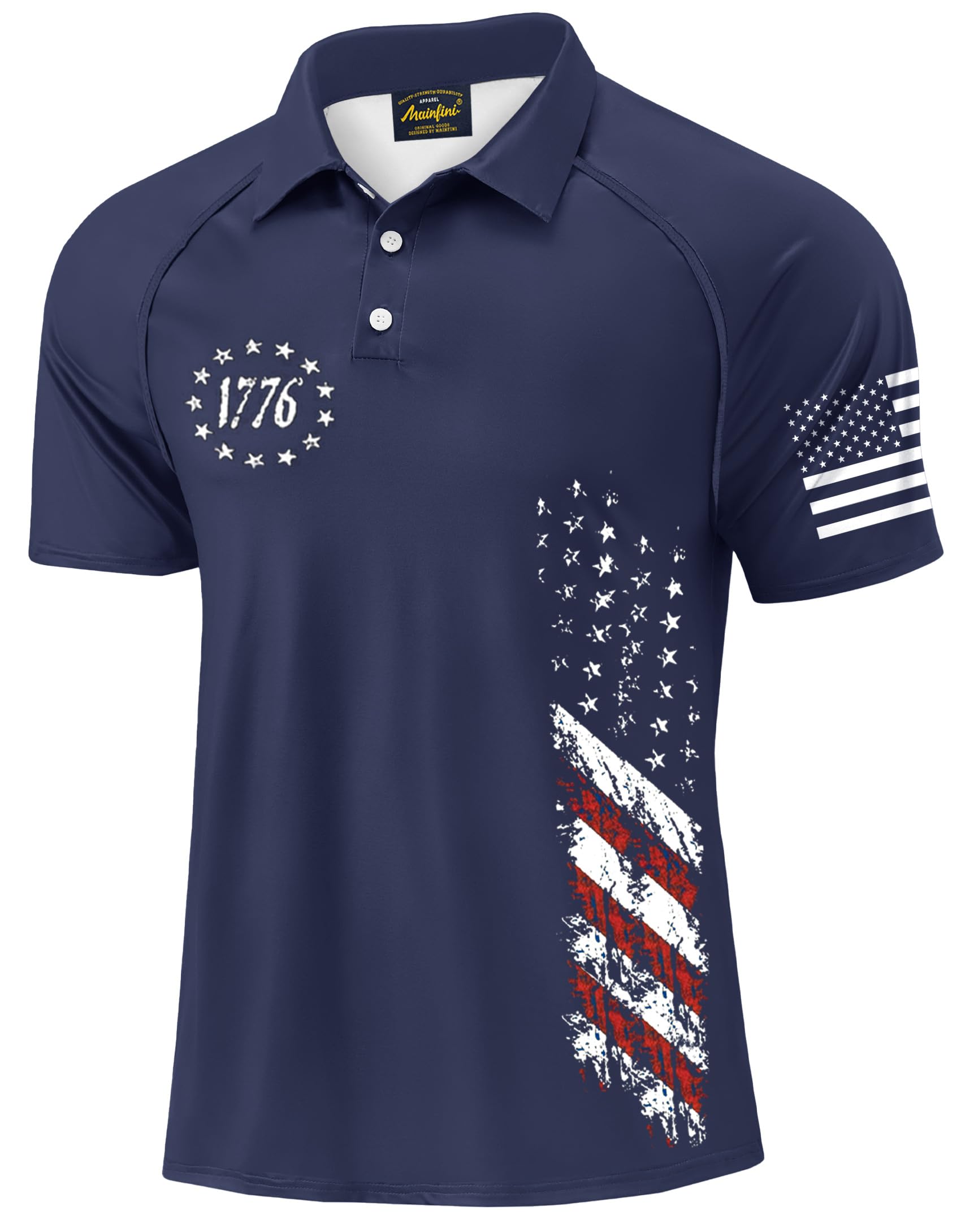 Mainfini Men's Patriotic Polo Stretch UPF 50+ Raglan American Golf Shirts