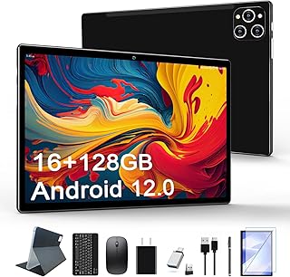 Tablet 10.1 Inch Android 12 Tablets 2023 Latest Android Tablet 128GB ROM+16GB RAM (8+8 Virtual), 2 in 1 Tablet with Keyboard, Powerful Octa-Core+13MP Camera, 1TB TF Expandable, FHD WiFi Tablet PC