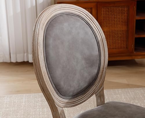 Miniatura 103 de chairus Juego de 2 sillas de comedor de ratán de granja, sillas de campo francesas de cuero con respaldo redondo, sillas laterales ovaladas para