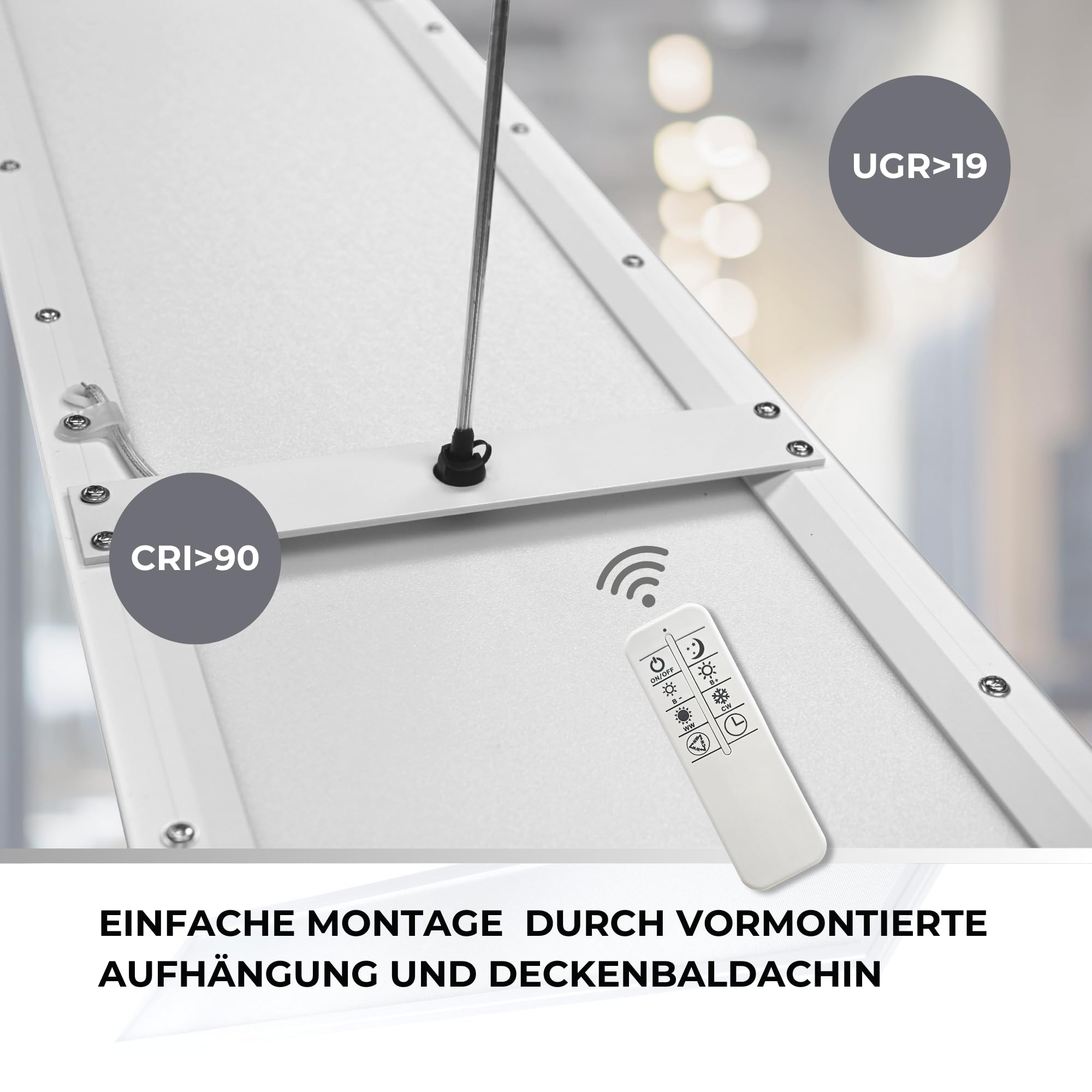 LED Pendelleuchte 120cm direkt/indirekt Dimmbar CCT 3000-6000K 32 Watt | mit Fernbedienung, Mikroprismatische Abdeckung, 2880 lm, CRI>90, IP20, Höhenverstellbar