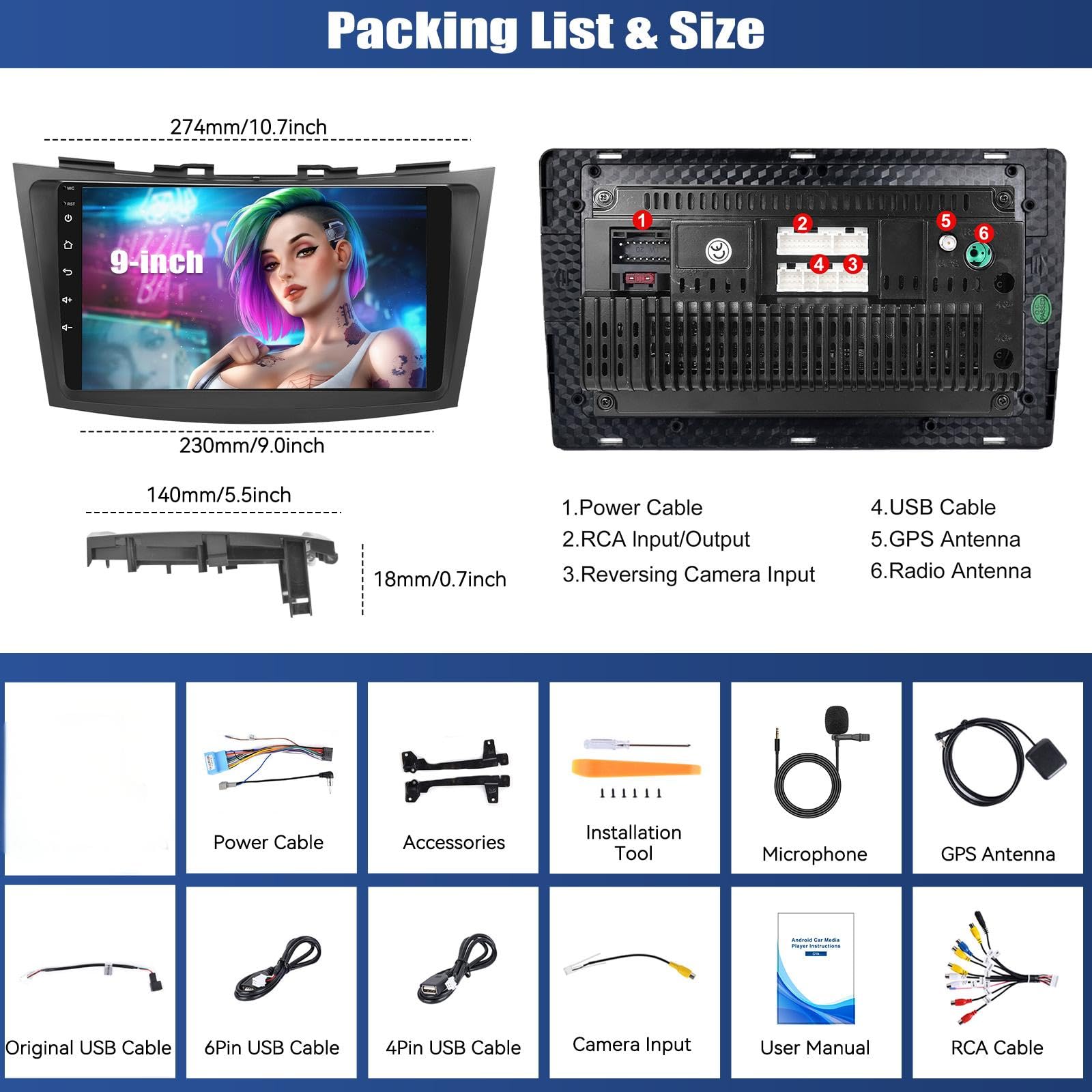 SIXWIN 8 Core 6+128GB Android 15 Autoradio per Suzuki Swift 2011-2017 Suzuki Ertiga 2012-2017 con CarPlay/Android/DSP, 9" HD Schermo Navigatore GPS WiFi BT USB FM RDS Radio Mirror Link+32 band EQ