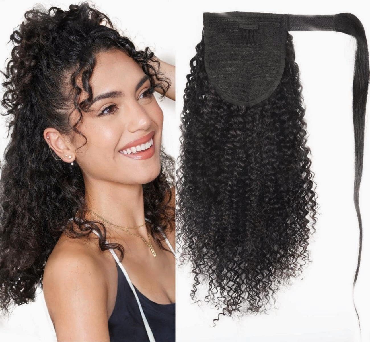 Sexycat Deep Curly Ponytail Extension Human Hair 24 Inch 130g Wrap Around Real Clip in Hair Ponytail Extensions Remy Human Hair #1B Natural Black