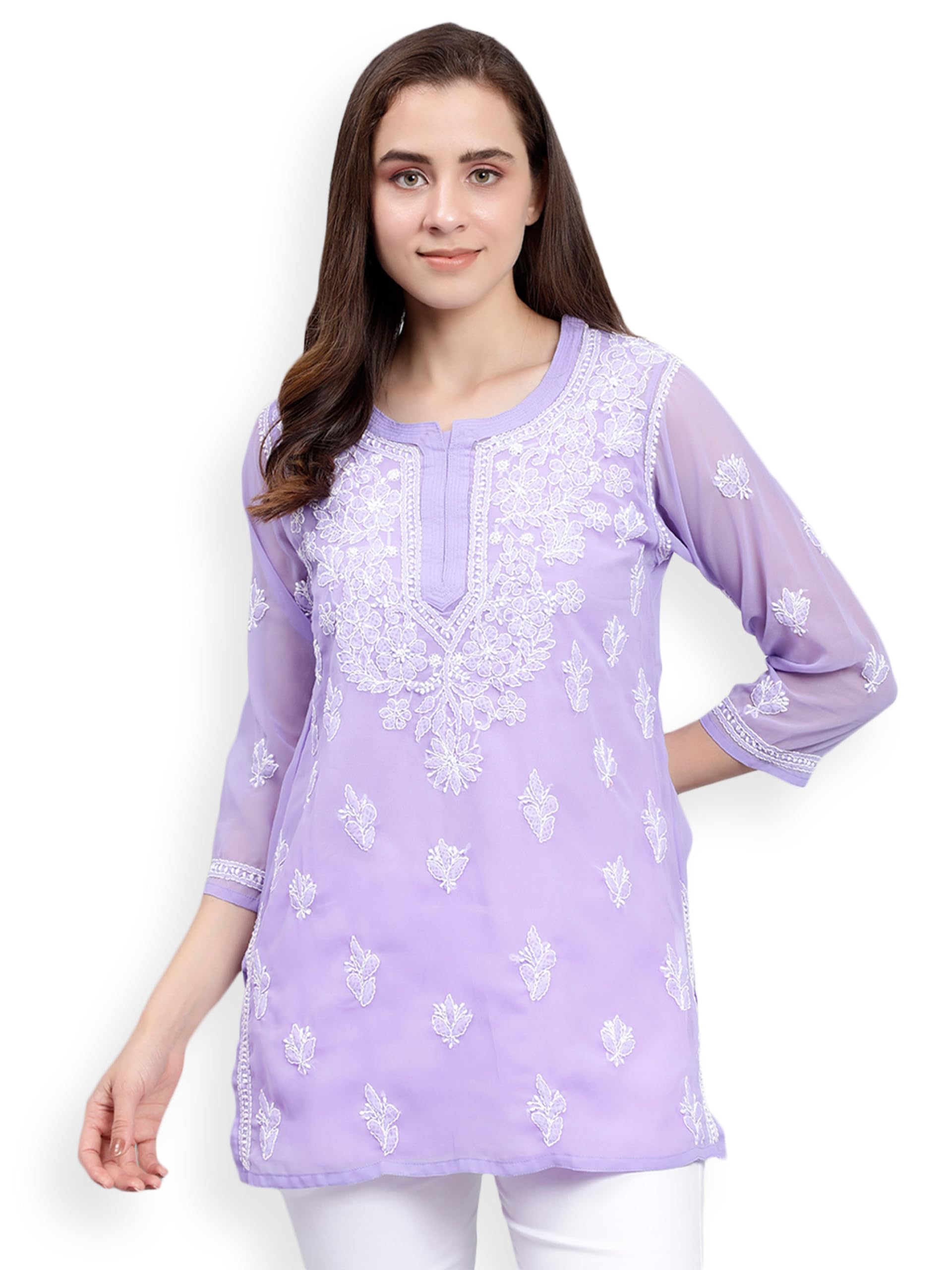 seva chikan Hand Embroidered Georgette Lucknowi Chikankari Top with Slip SCL9095-picture-24