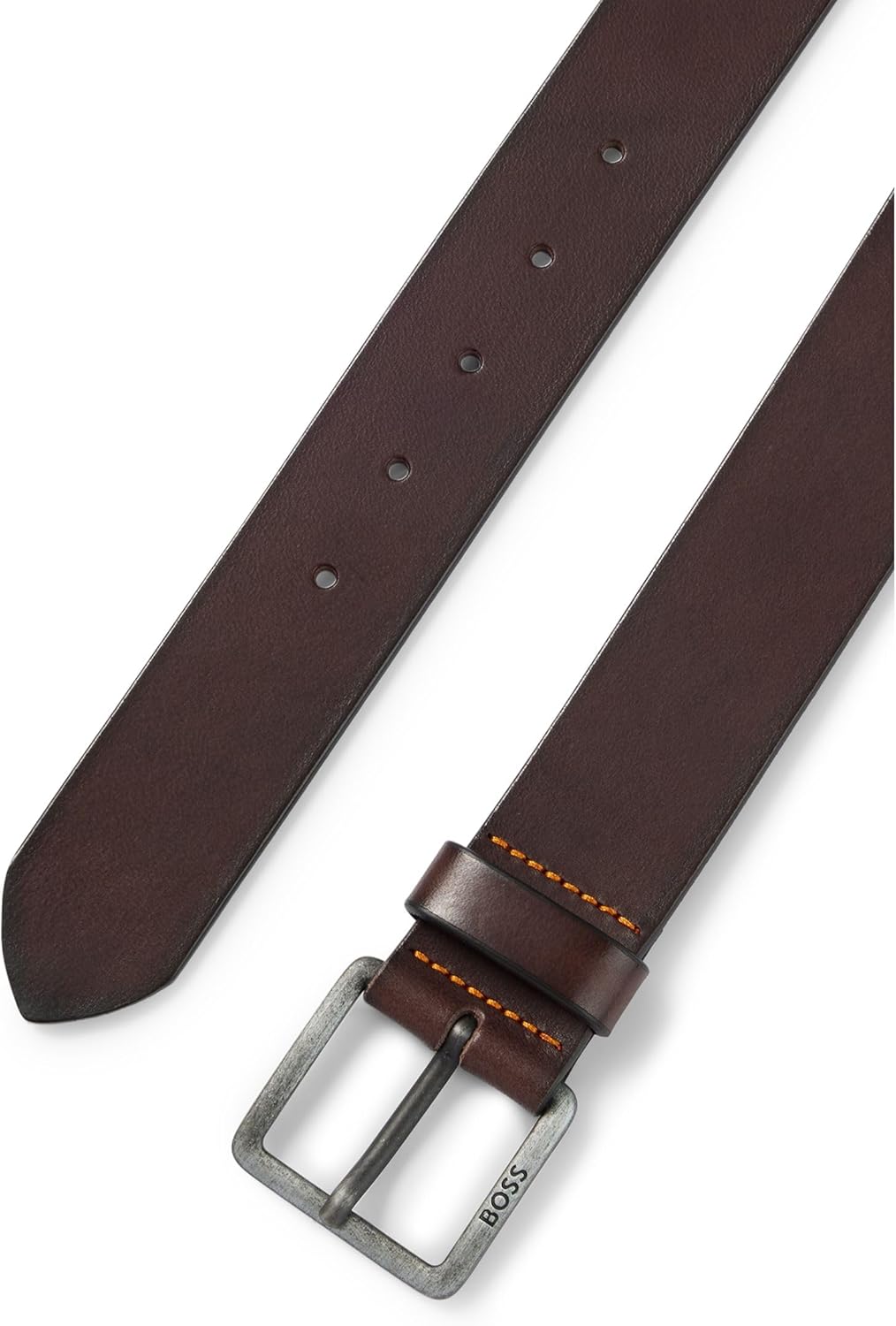 BOSS Leather Belt With Logo Buckle - Dark Brown