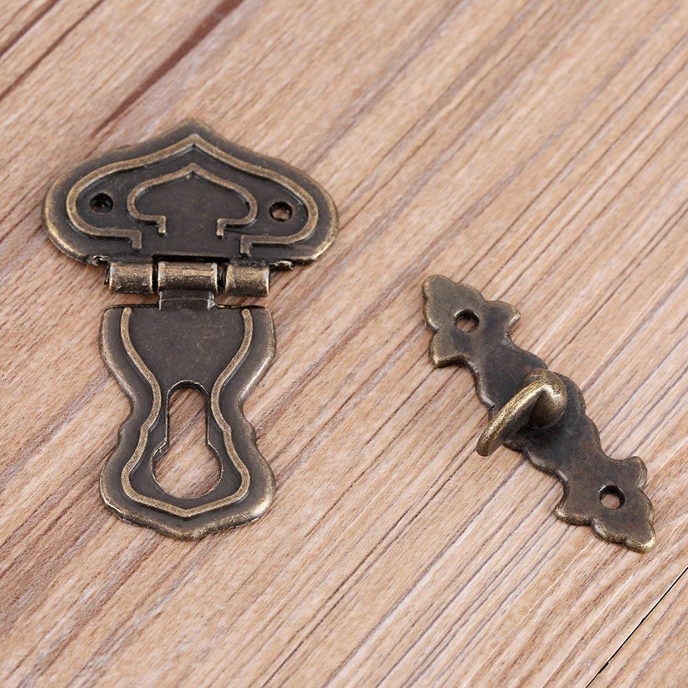 Cierre de Pestillo de Bronce, Trabas para Armario de 63 x 48 mm Estilo Antiguo para Pequeñas Cajas de Joyería Maletas y Armarios 10 Unids