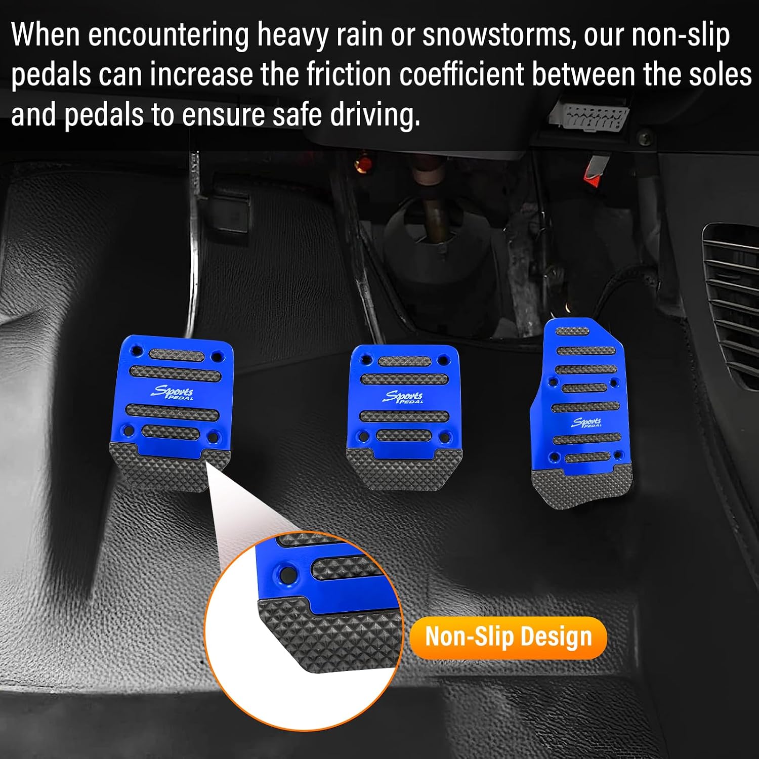 Ziciner 3PCS Non-Slip Car Pedal Pads, Manual Gearbox Gas Pedal Brake Pedal Cover, Aluminum Alloy Brake Gas Clutch Pedal Kits, Universal Replacement Accessories for Car SUV ATV (Blue&Manual)