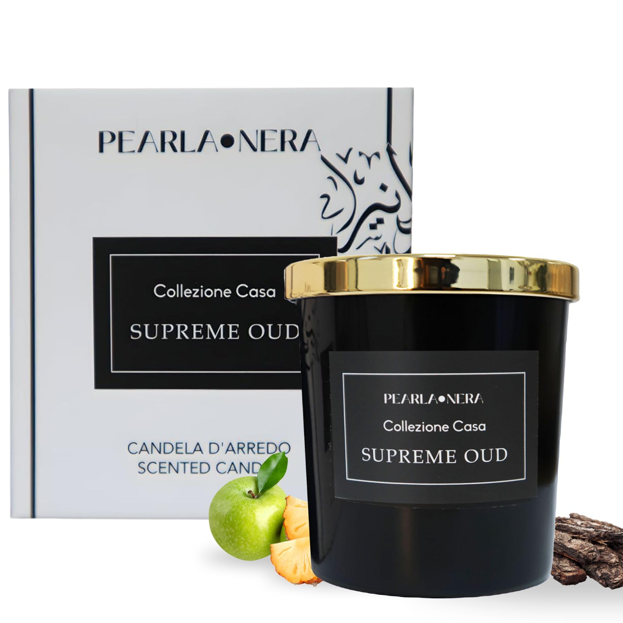 Supreme Oud Scented Soy Candle by Pearla Nera | Enriched with Luxurious Amber, Musk, and Vanilla | Non-Toxic, Eco-Friendly Ambiance Ultra-Clean Aromatherapy | Home Décor and Gifting