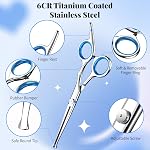 Pawaboo Dog Grooming Scissors Kit, 5-in-1 Professional Pet Grooming Scissors with Safety Round Tips, Ergonomic Stainless Steel Titanium Coated Dogs Trimming Shears for Small Large Pet Dog Cat, Blue