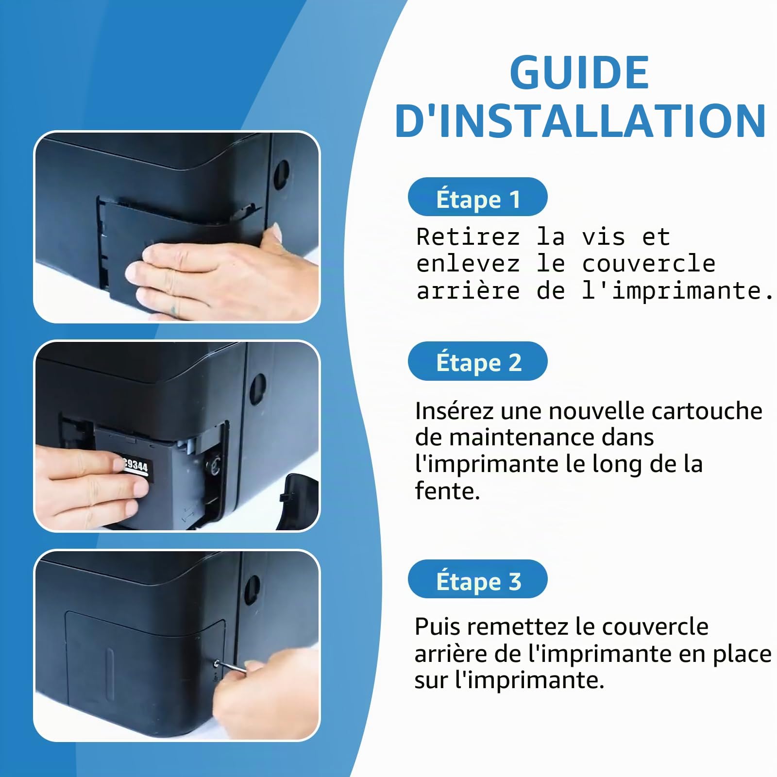 C9344 Boîte de maintenance d'encre pour C12C934461 Remplace Eps XP-3100 XP-4100 XP-4101 XP-4105 Workforce 810DWF WF-2830DWF WF-2850DWF WF-2930 WF-2950 WF-2851 L35500 L559. 0 (4 paquets)