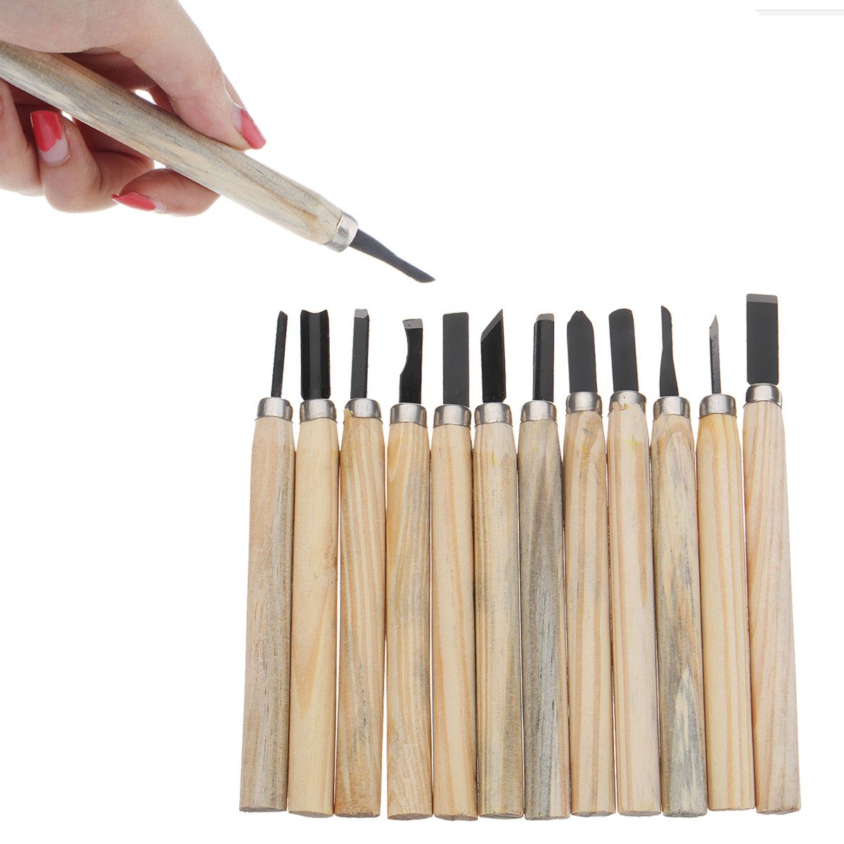 Generic 12Pcs Wood Carving Tool Set Whittling Wood Handle Chisel Woodworkers Sculpture Tool