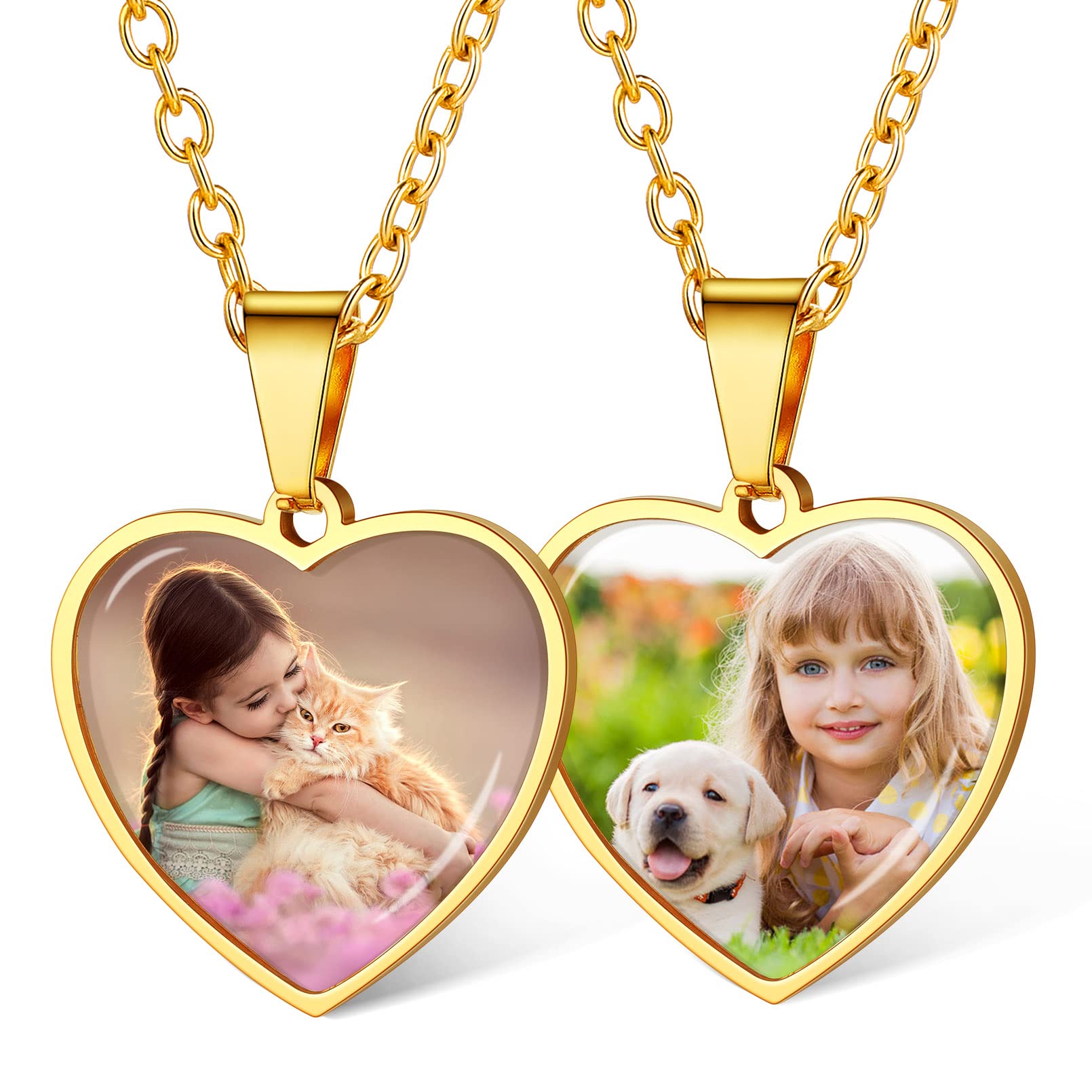 Custom4U Picture Necklace Personalized Custom Dog Tag/Disc/Heart Pendant Picture Jewelry Engraved Memory Chain with Photo Name Customized Photo Gifts
