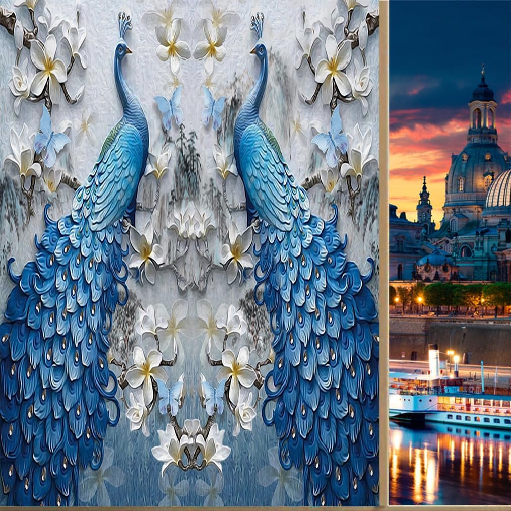 Brebasf Watercolor Peacock Privacy Blackout Window Film Retro Animal Colorful Peacock Themed Pattern Reusable Self Adhesive Insulated Window Stickers-23.6W x35.4L in x1 Pcs
