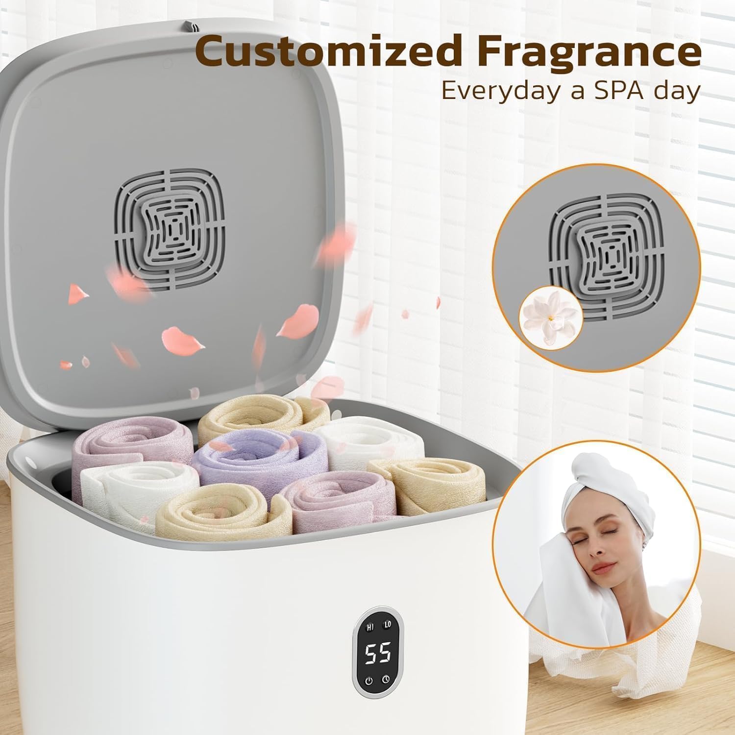 25L Towel Warmer,Large Towel Warmers for Bathroom,Hot Towel Warmers Bucket with 2 Heating Modes,Auto Shut-Off,LCD Screen,Fits 2 Blankets,Bathrobes, Luxury White