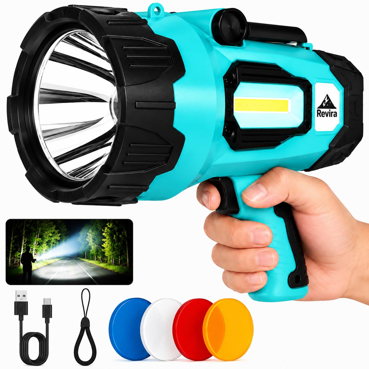 Rechargeable Spotlight Flashlight, 2,000,000 Lumens Super Bright LED