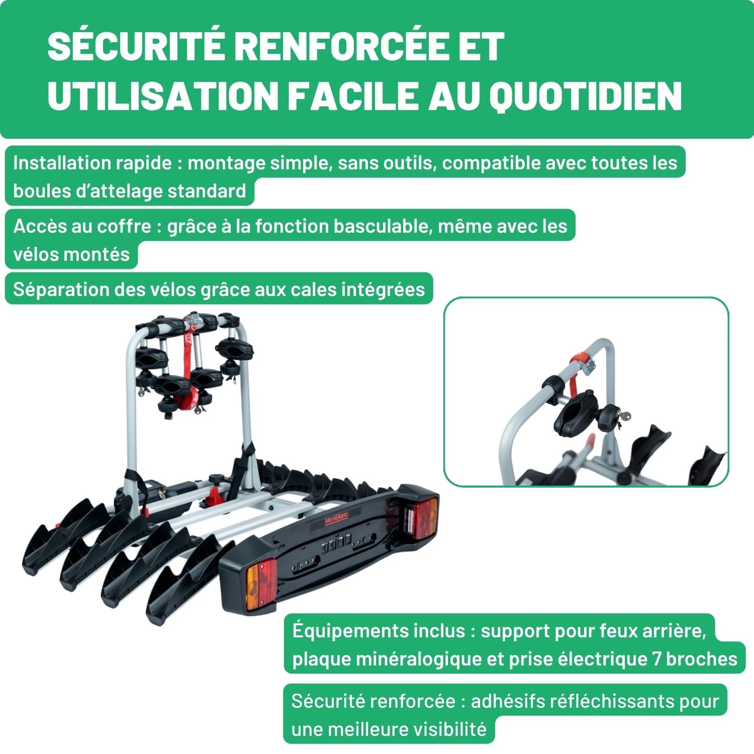 Mont Blanc Porte-vélos d'Attelage Tow Voyage Rapid - 2 Vélos, Basculable | Transport jusqu'à 2 vélos, plateforme basculable. Qualité premium, fabrication européenne, garantie 3 ans.