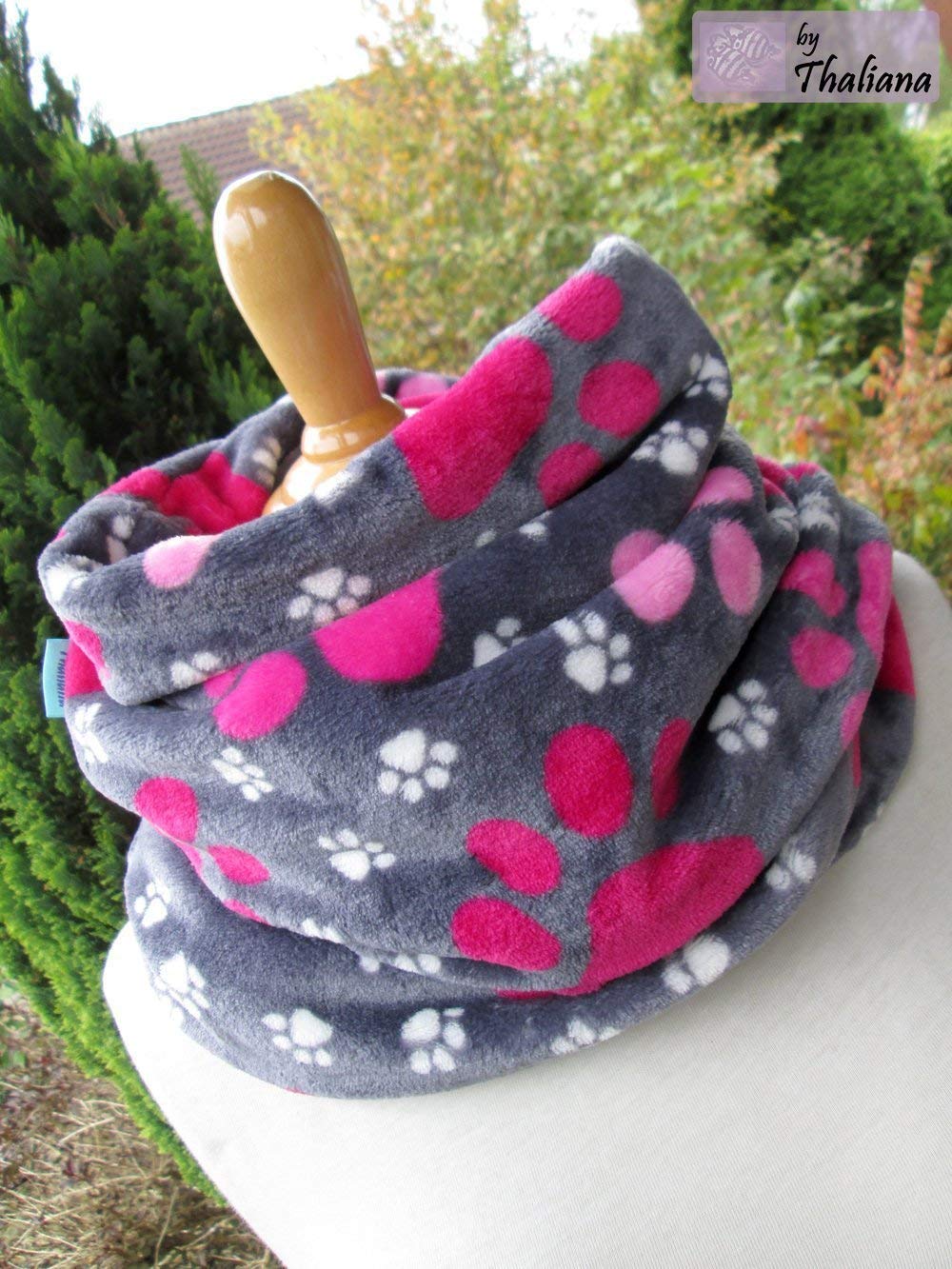 PFOTEN grauer Loop mit Pfoten Schal rosa Pfoten rosa Loopschal