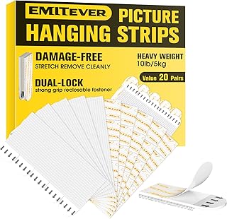 Emitever Picture Hanging Strips 20 Pairs (40 Strips), Double Side Hook Loop Mounting Tapes Adhesive Strips, Damage Free Hanging - for Pictures, Glass, Frames, Mirrors, Wall Decor and Signs(Medium)