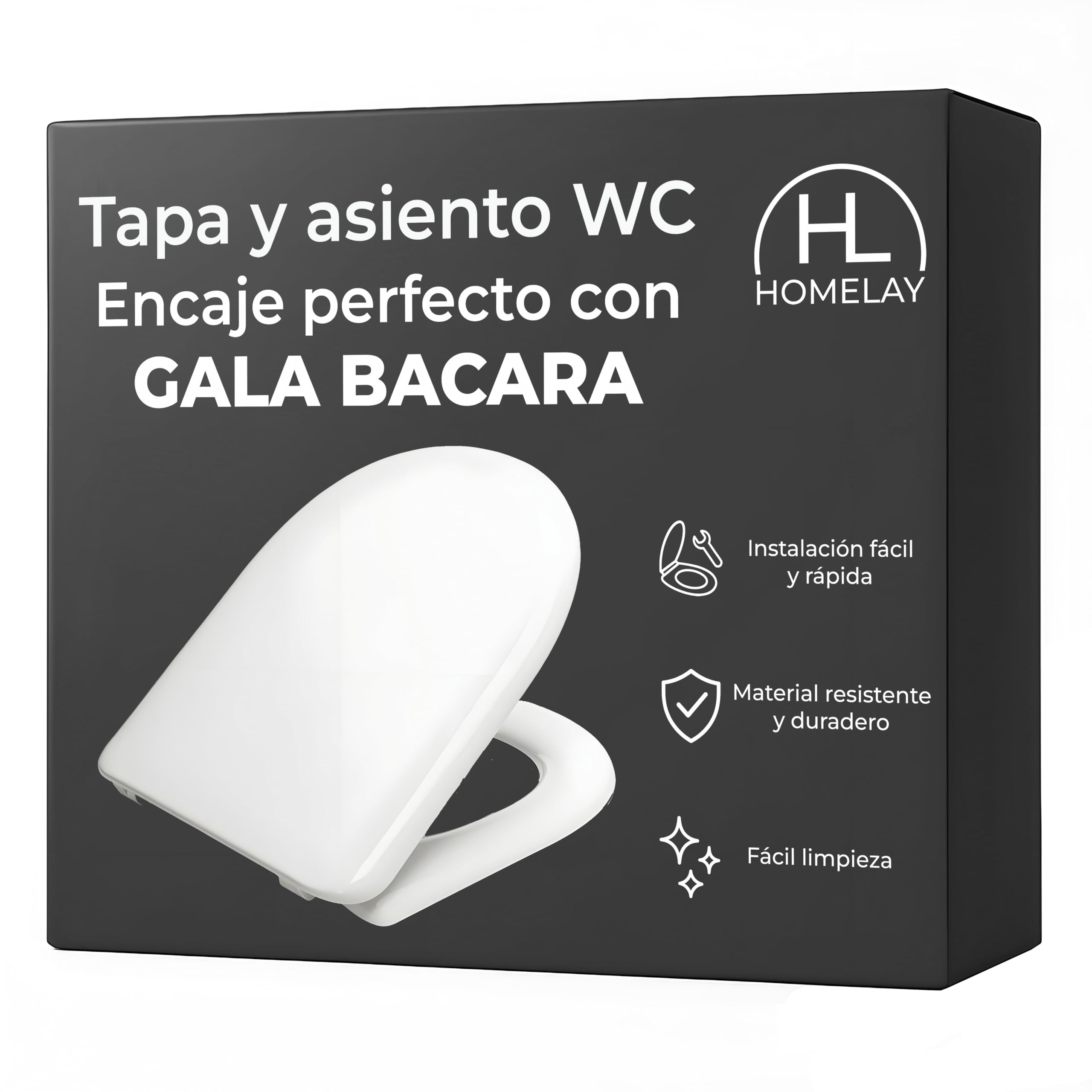 Abattant WC GALA BACARA Blanc avec charnières en acier inoxydable durable