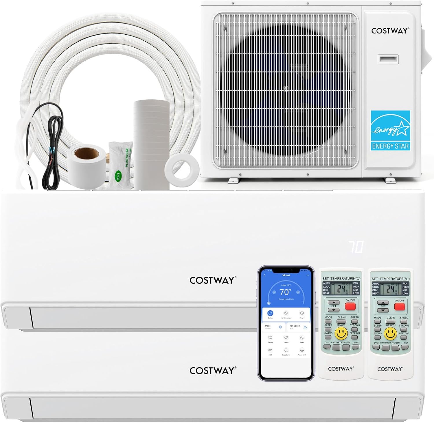 COSTWAY 30k 36k BTU Mini Split Air Conditioner Heat Pump (Dual Zone)