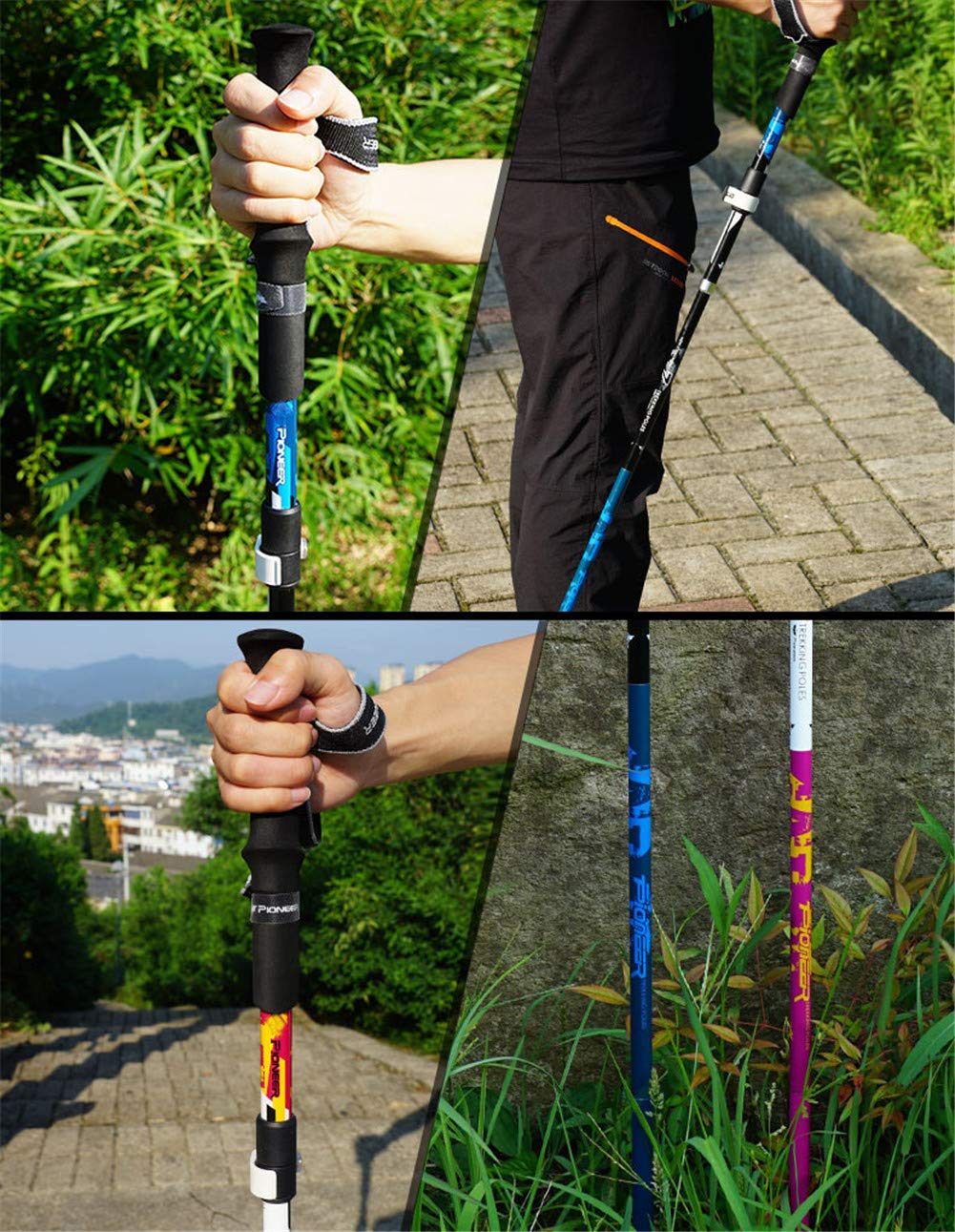 Bastoncini da trekking pieghevoli Sistema di bloccaggio rapido telescopico Bastoncini da trekking Bastoncini da passeggio in alluminio leggero e fibra di carbonio con impugnatura in schiuma EVA per