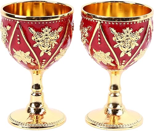2 copas vintage, copa de vino medieval, copa de vino de metal de cobre en relieve, mini copas de comunión, copa de vino real, relieve 3D, patrón de