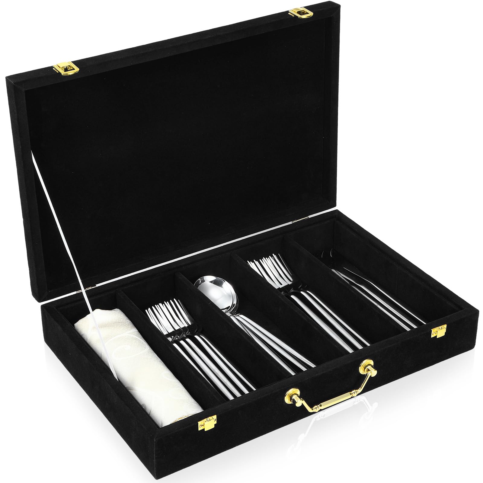 Pickmesh Silverware Case with Lid and Handle Silverware Storage Box Sterling Silver Flatware Chest Without Silver Tarnish Proof