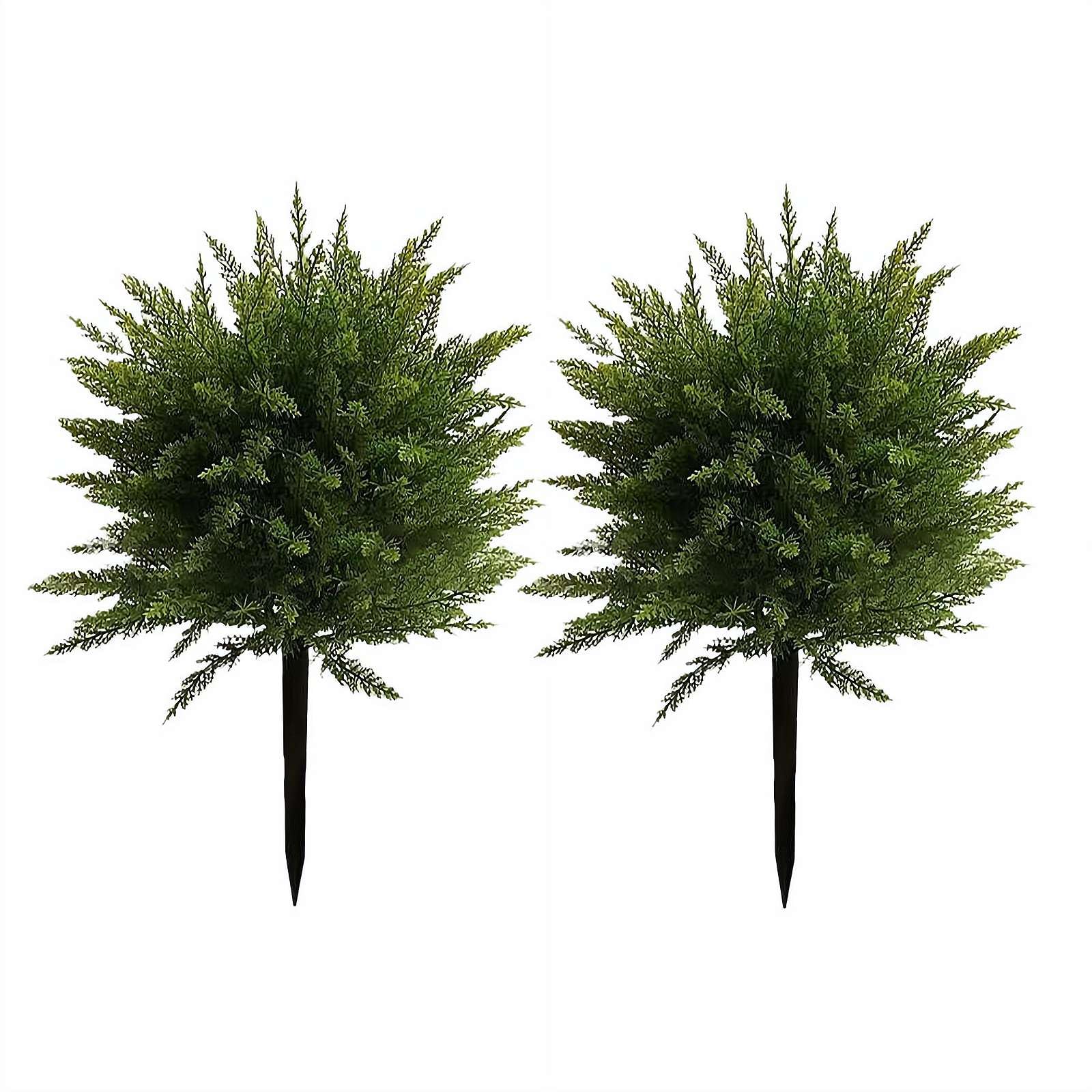 COSTWAY Set di Alberi Sferici Artificiali di Cipresso 61 cm, 2 Pezzi di Arbusti Finti di Cedro con Picchetto per Terreno, Piante Ornamentali Finte Resistenti al Sole per Decorazione Interna & Esterna