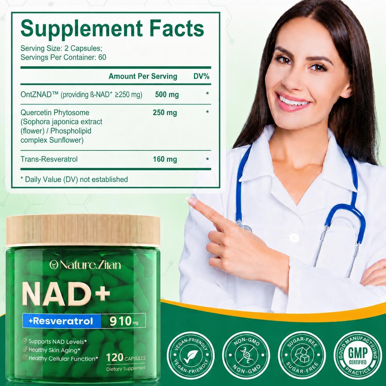 NAD+ Resveratrol 910mg Supplement for Women & Men - 120 Capsules (120 Count (Pack of 1)) — Amazon image 3