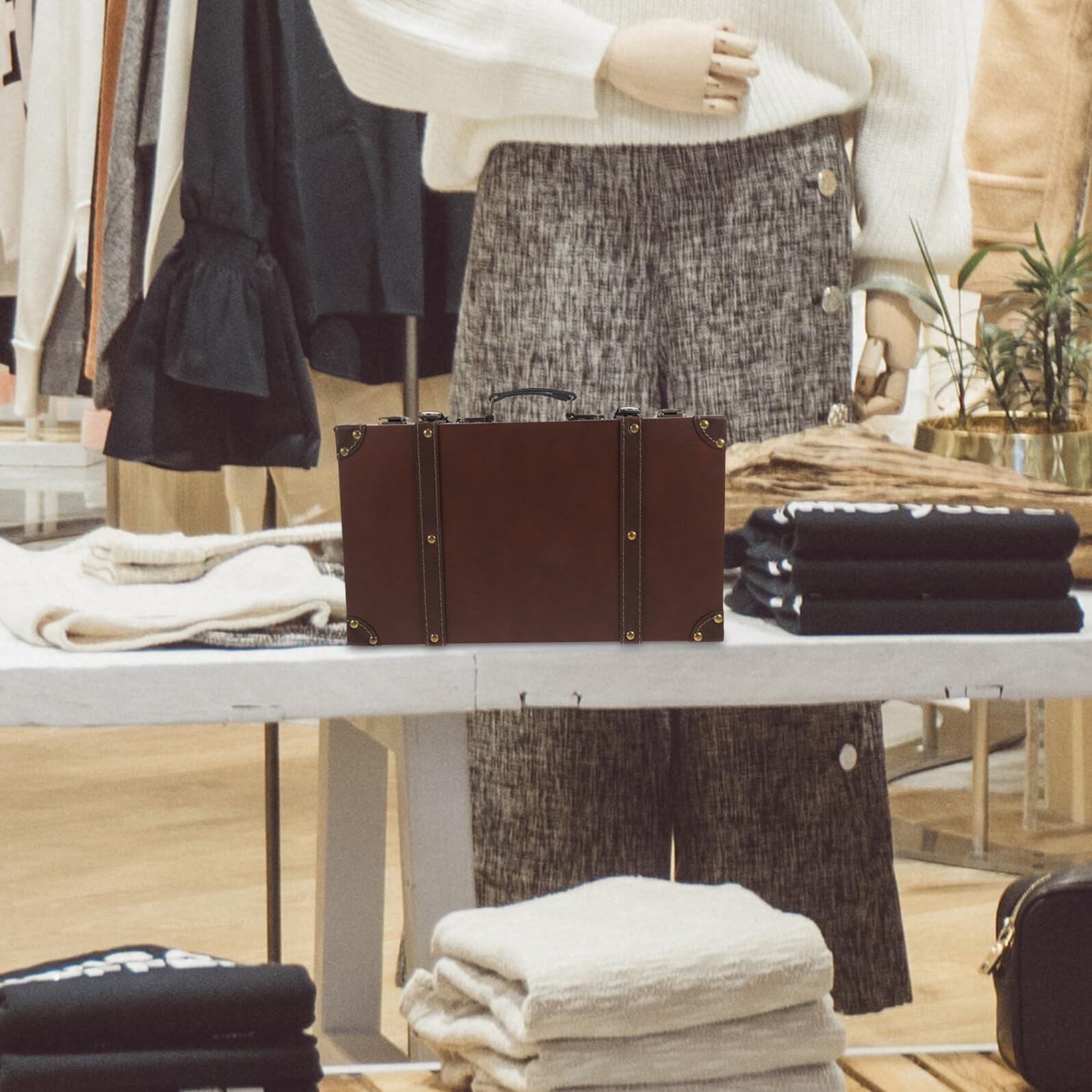 Retro Skórzana Walizka Dekoracyjna z Klasycznym Brytyjskim Designem Praktyczna Do Przechowywania i Ekspozycji Butikach Idealna Sesje Zdjęciowe i Aranżacje Witryn Sklepowych