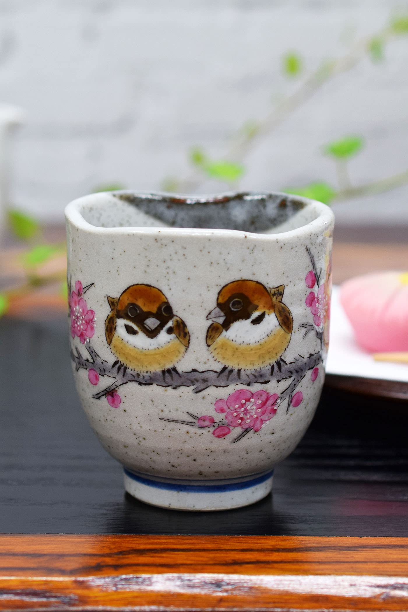Kutani Ware Sparrow Yunomi Tea Cup White Ceramic 3.1x3.5in Made in Japan