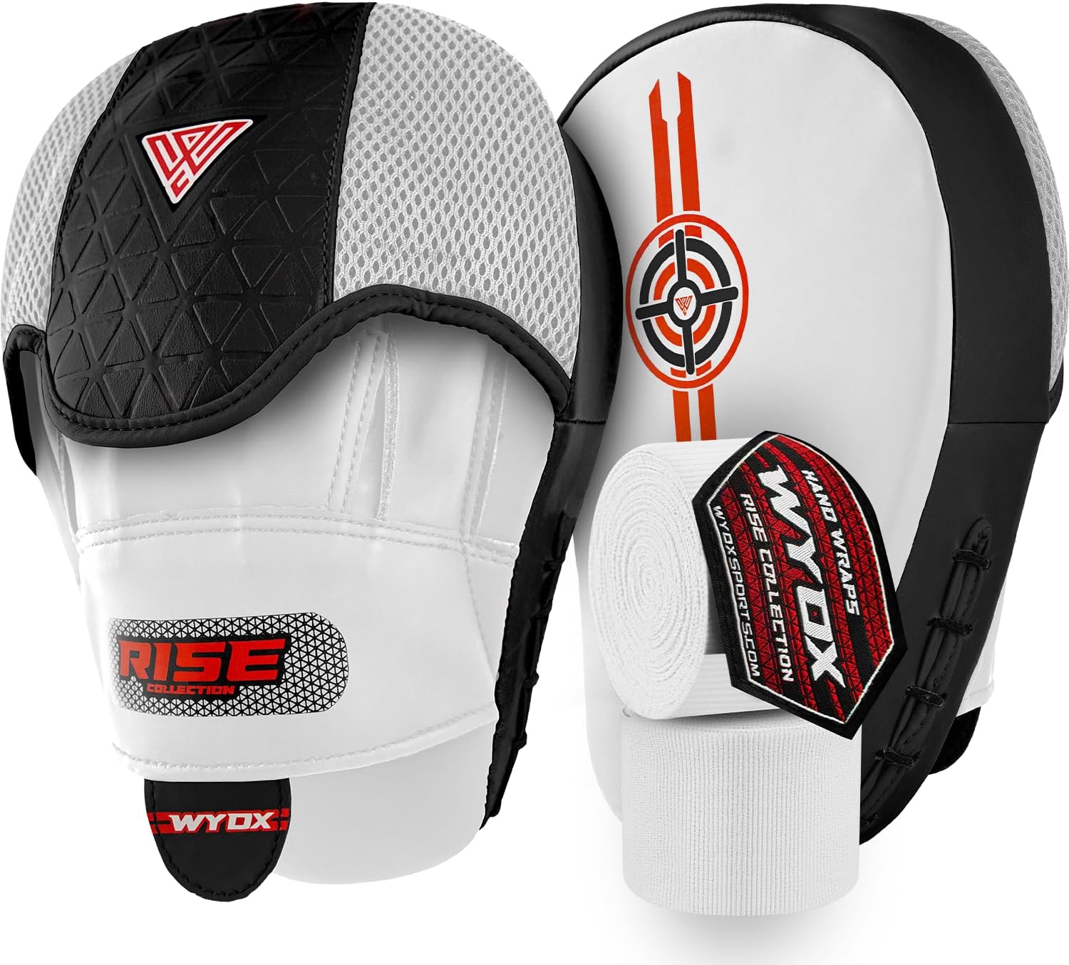 WYOX Focus Pads & Boxing Hand Wraps Combo – Complete Training Gear for Boxing, Kickboxing, MMA, Muay Thai, Karate, Martial Arts, Sparring, Fitness & Home Gym Workouts