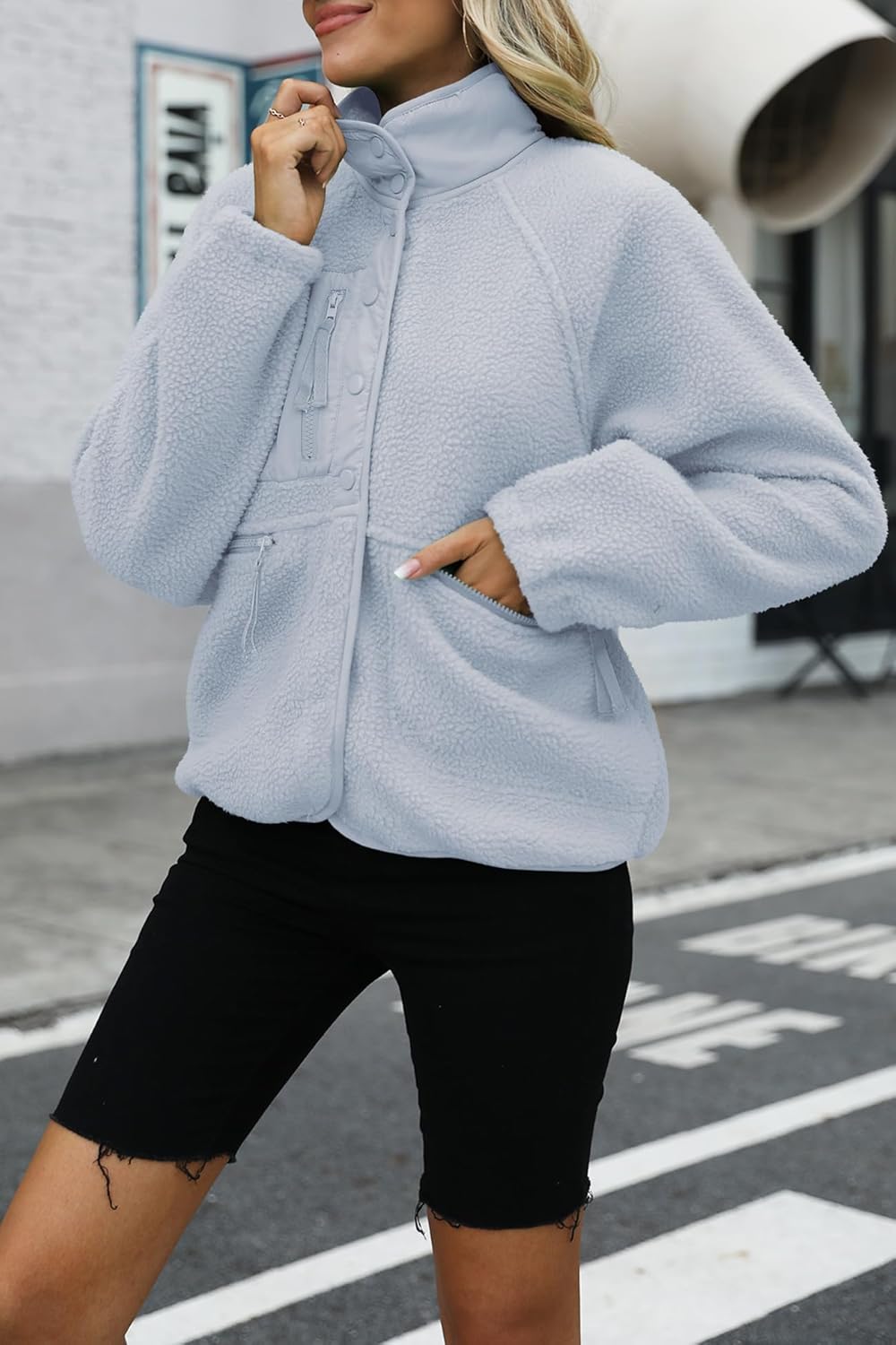 Nirovien Womens Fuzzy Fleece Jacket Button Down Sherpa Coats Casual Winter Warm Outwear with Pockets - Image 2