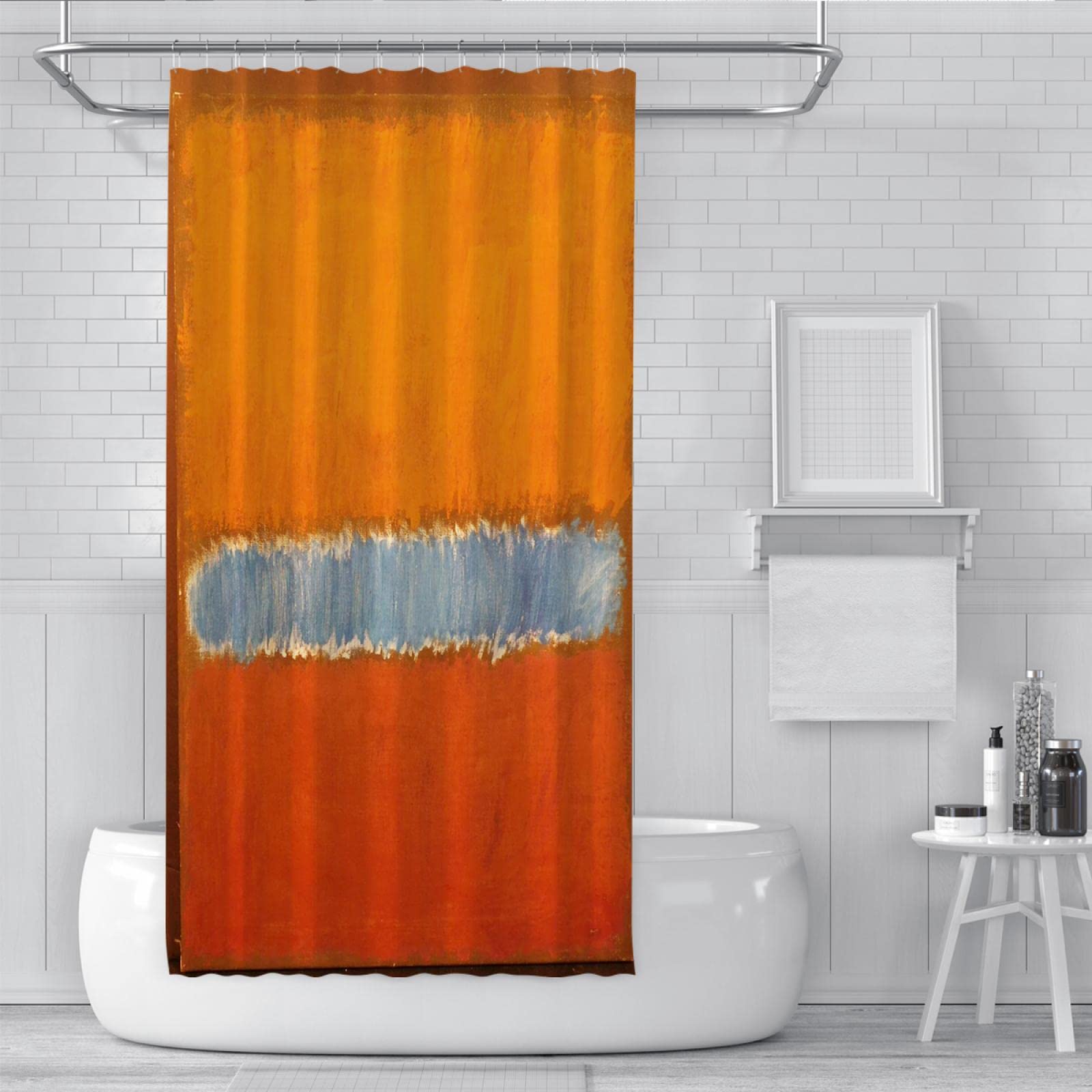 Abstrakter Duschvorhang Grau-orange – Modernes Geometrisches Design 178x178 Cm Mit 12 Haken