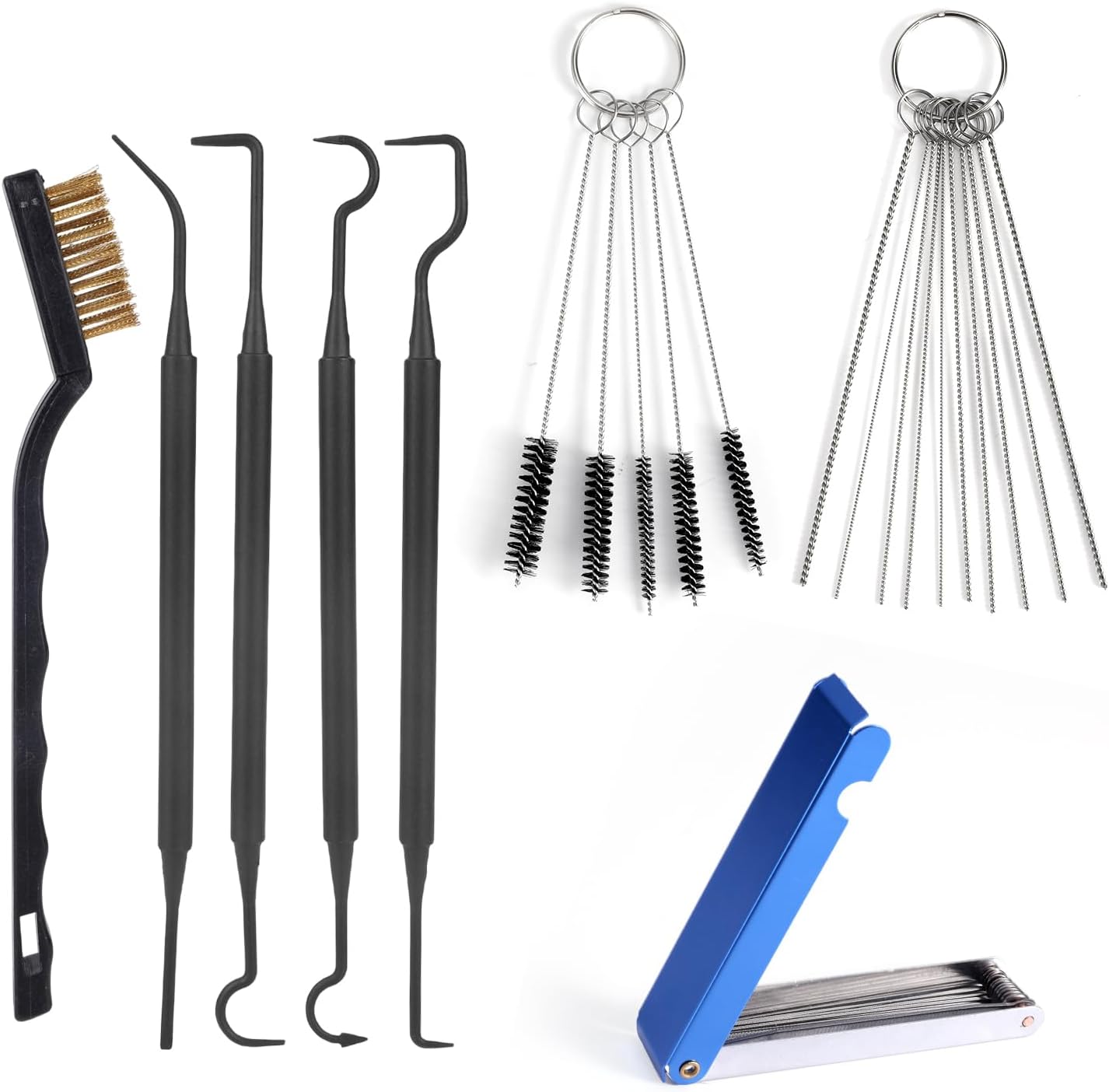 Carburetor Cleaning Kit, Includes 1 Single Head Brush 23 Needles Wires Set;5 Nylon Brushes and 4 Carb Cleaning Hooks for Motorcycle ATV Chainsaw & Welder Maintenance