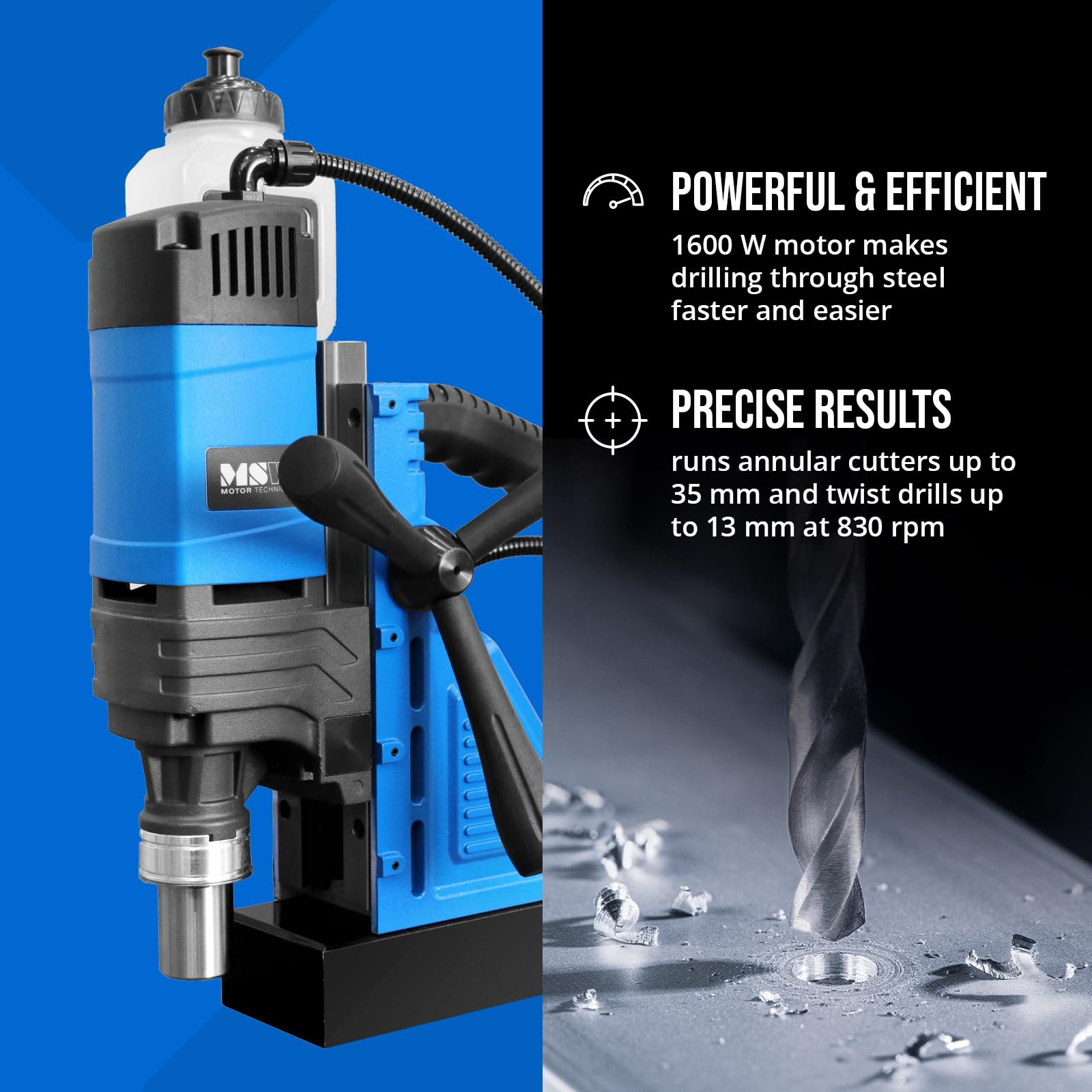 MSW wiertarka magnetyczna 1600 W 830 obr./min 16 kN do wierteł 13/35 mm wiertarka rdzeniowa wiertło magnetyczne