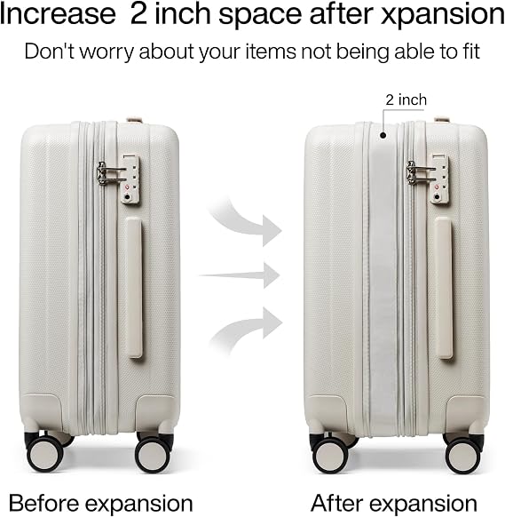Hanke Expandble 24 Inch Suitcase Pc Hard Case Luggage Hand Luggage Case Suit Cases with Wheels Rolling Suitcase Medium Size TSA Luggage for Travel, Ivory White