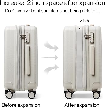 Hanke Expandble 24 Inch Suitcase Pc Hard Case Luggage Hand Luggage Case Suit Cases with Wheels Rolling Suitcase Medium Size TSA Luggage for Travel, Ivory White