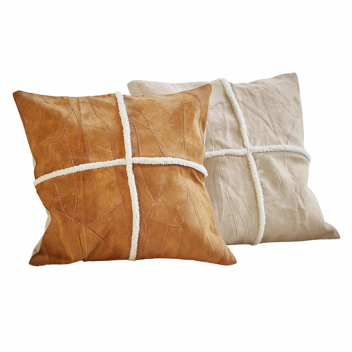 Housses de coussins patchwork de cuir Raminya pour une ambiance cosy