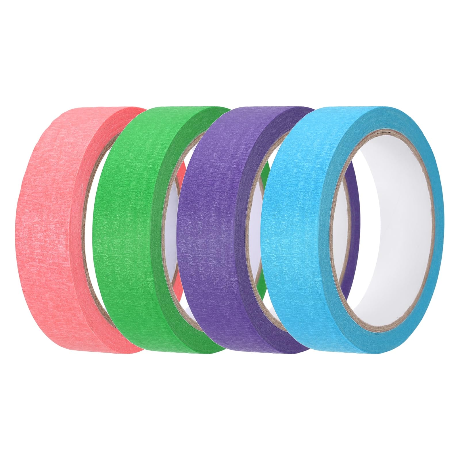 sourcing map 4pcs 25mm x 20 Meters Colored Masking Tape Universal Crepe Paper Colorful Masking Painter Tape for Art Drawing DIY Handcraft Sealing, Pink Purple Blue Dark Green