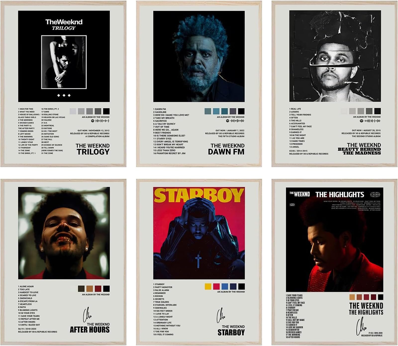 BDSHUNBF The Weeknd Album Cover, Music Album Cover Posters Print Set of 6, Aesthetic Canvas Wall Art, for Teens Dorm Decor Girl and Boy 8x10 inch Unframed