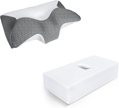 HOMCA Almohada cervical  Almohada ergonómica de espuma viscoelástica para aliviar el dolor de cuello y hombros con funda de almohada de seda de