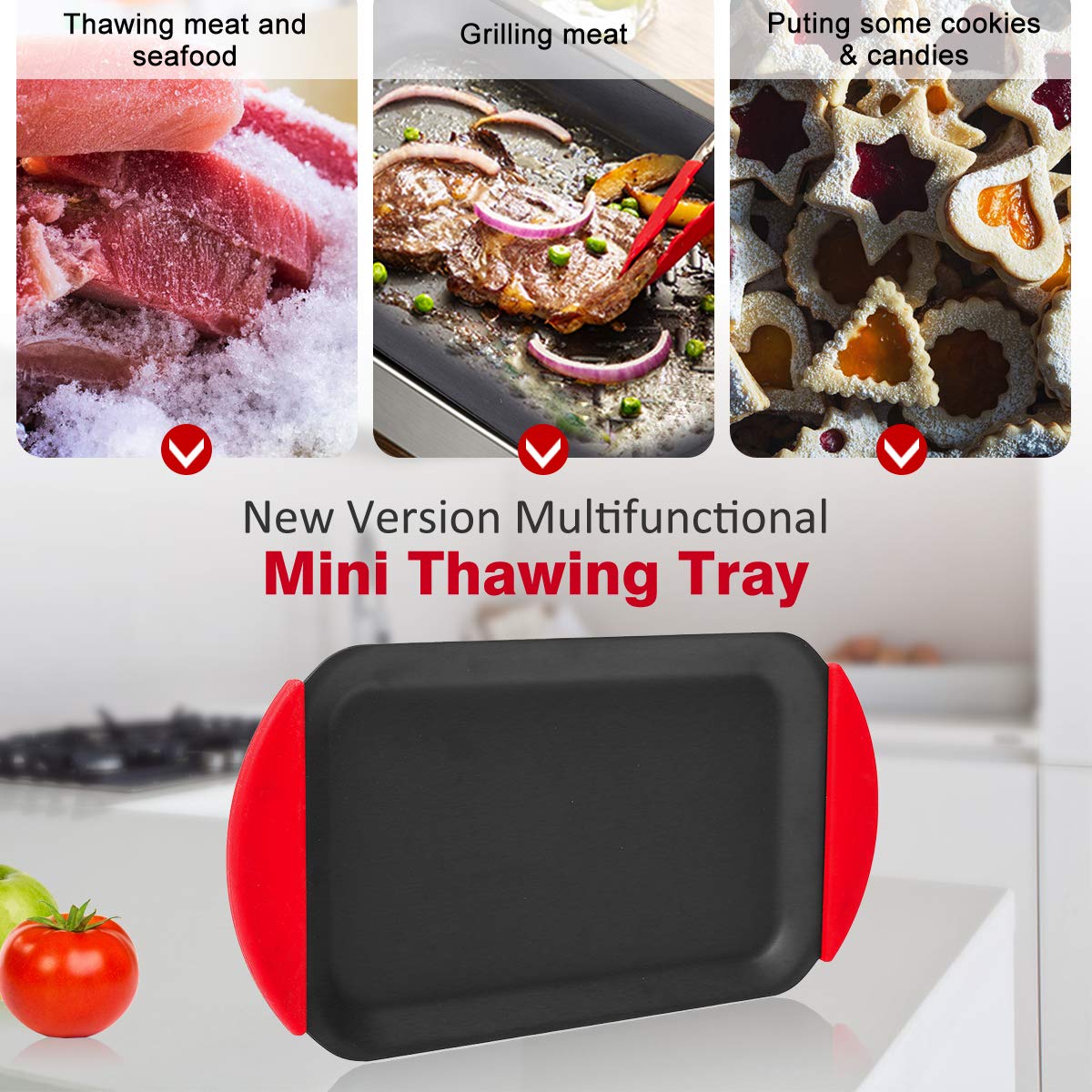 Vassoio Scongelamento Rapido In Alluminio - 295x205x2 Mm, Antiaderente, Con Grondaia - Foto 9