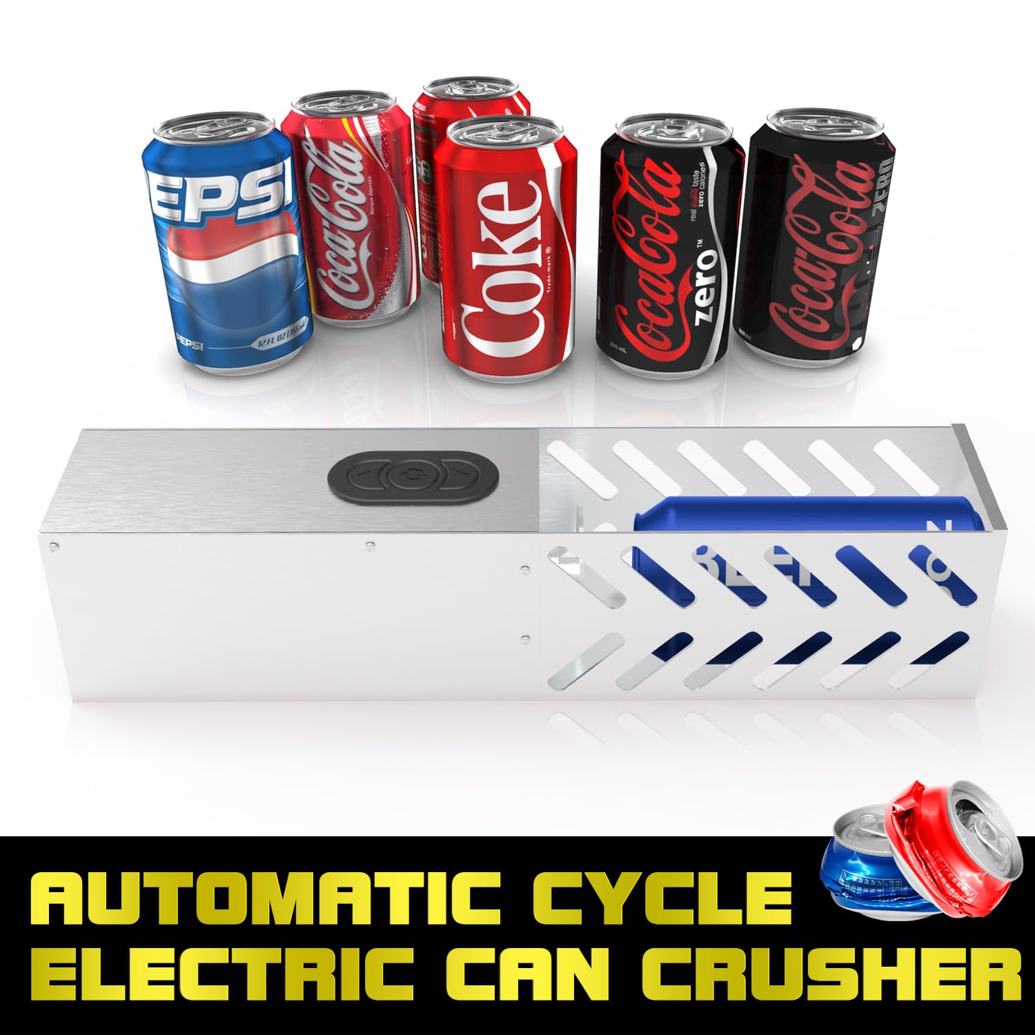 Broyeur de canettes électrique pour recyclage de canettes de 12 oz ~ 16 oz, broyeur automatique de canettes, presse-agrumes mural pour selters en aluminium, soda, colle,